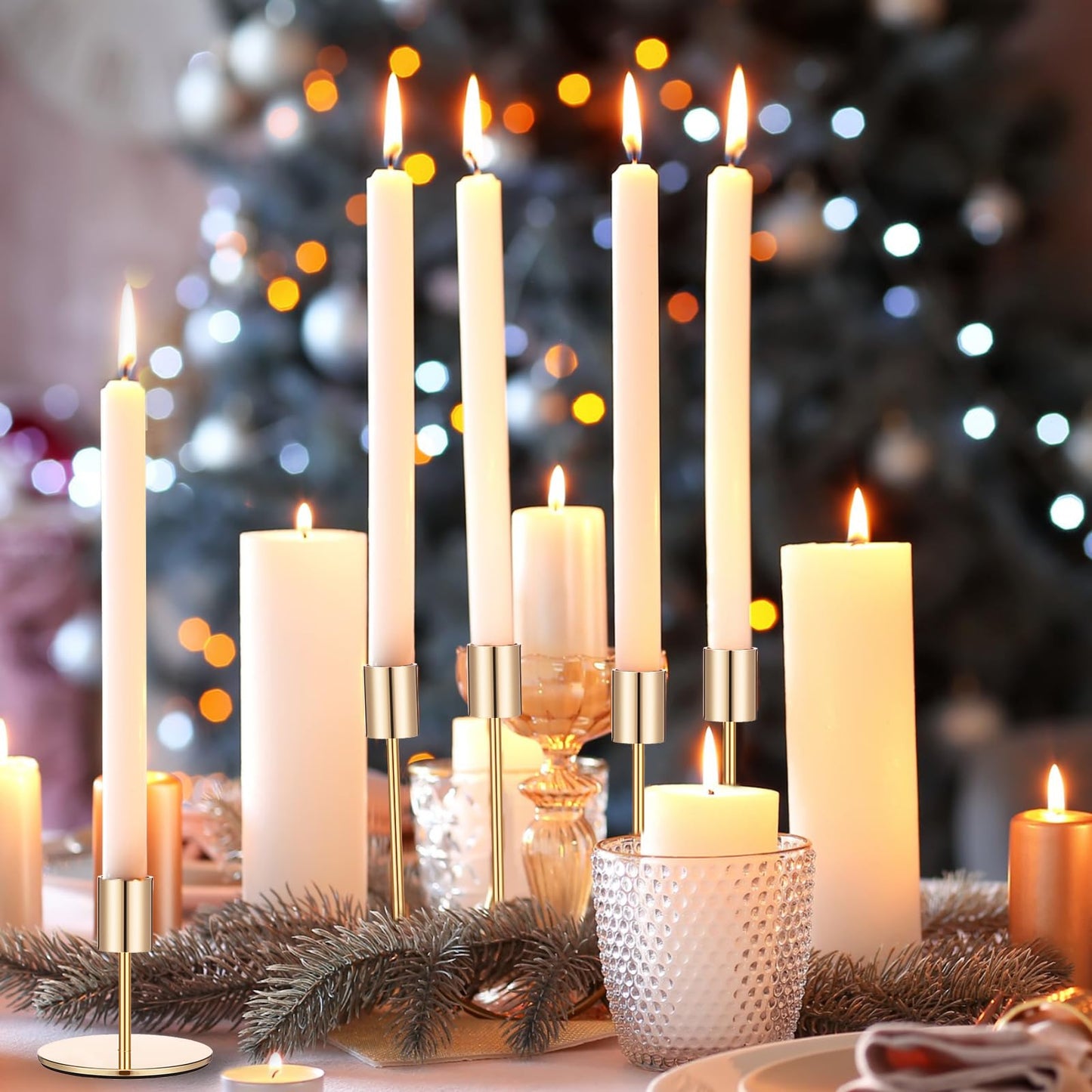 Sieral Candle Holders Bulk Taper Candlesticks Holders Set Modern Decorative Metal Candelabras for Wedding Anniversary Home Dinning Table Centerpiece Xmas Party Decor(Gold,15 Pcs)