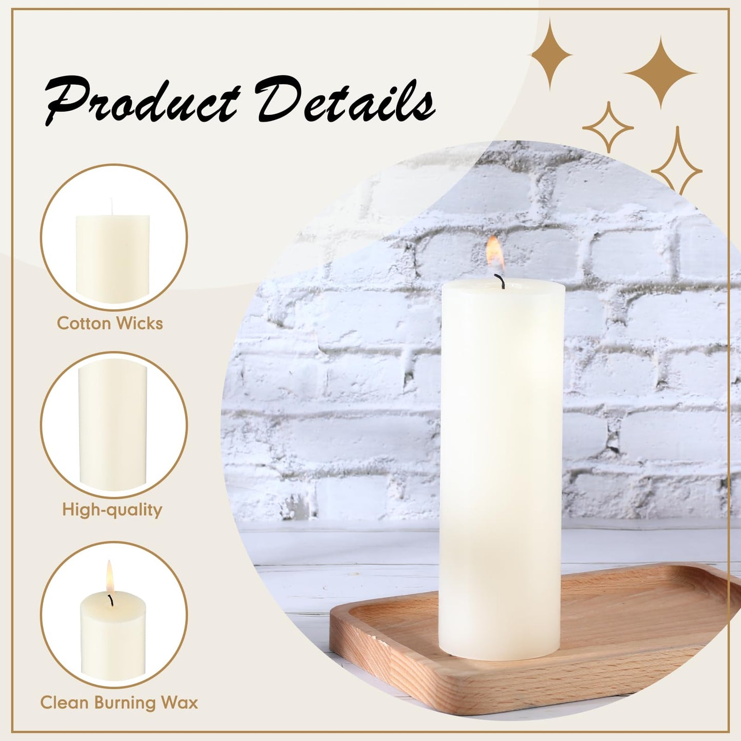 Lounsweer 12 Pack Ivory Pillar Candles Bulk Large Unscented Paraffin Wax Long Lasting Candles Clean Burning Supplies for Home Decor Wedding Party Dinner Bath Spa(2 x 6 Inch)