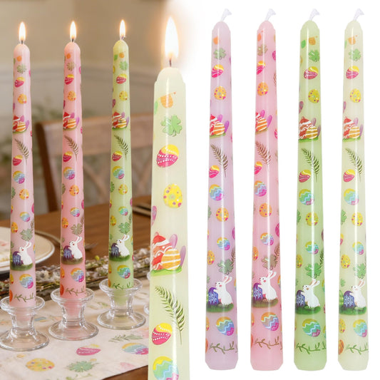 10 Inch Easter Egg Taper Candles 4 Pcs Unscented, Smokeless, Dripless Long Tapered Candlesticks Candles for Easter Dinner Party Home Decor
