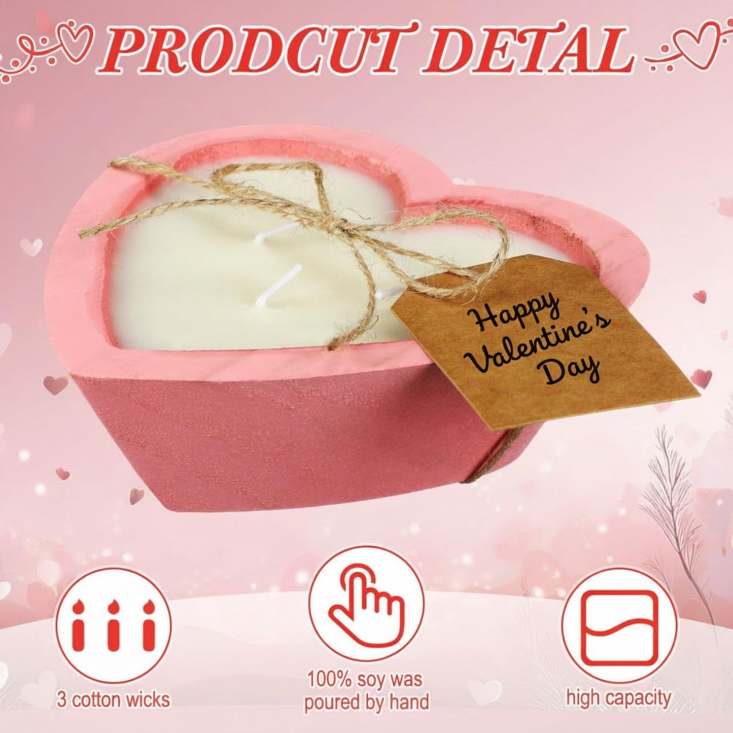 Lounsweer 2 Pcs Valentine's Day Wooden Candle Bowl Heart Dough Bowl 6 Inch 3 Wick Soy Blend Wax Candle 5 oz Decorative Dough Bowls Candles for Valentine Table Centerpiece Birthday Gift