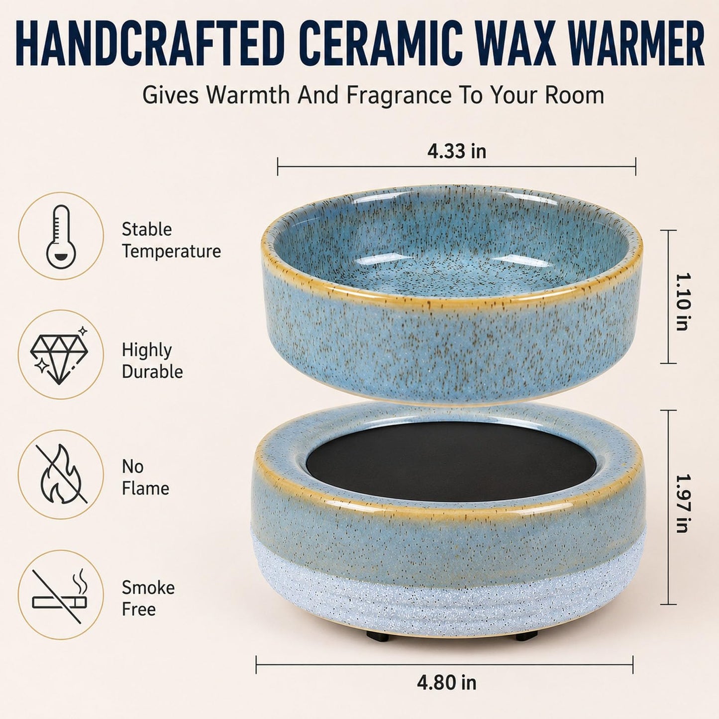 Wax Melt Warmer, Ceramic Candle Melter Melting Wax 3-in-1 Oil Burner Electric Fits Yankee Large Jar, Scented Candle Holder for Home Decor Gifts for Mom Grandma Women Girls