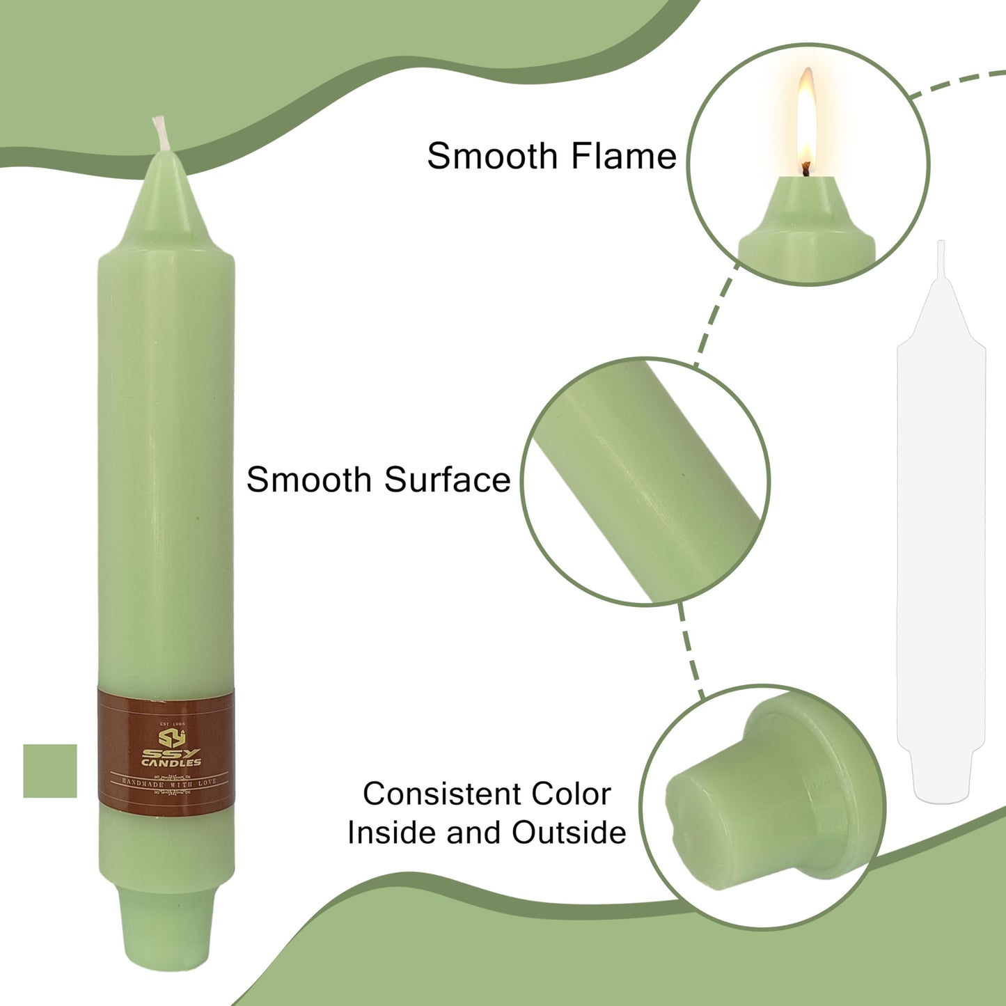 Unscented Taper Candles 7 in Small Candlesticks Light Green Candles 4 Pack for Dinner Household Wedding Party Home Décor