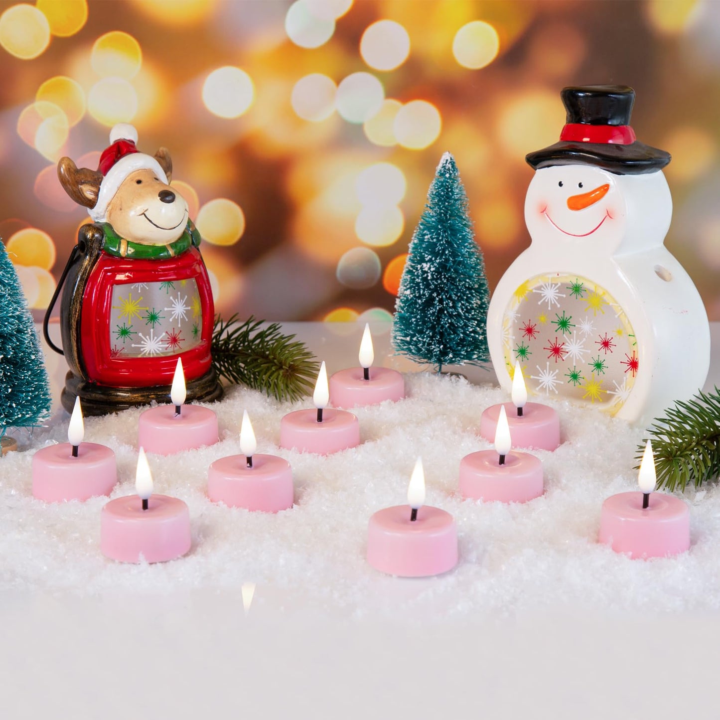 Eywamage Pink Flameless Wax Tealights with Remote Batteries, Flickering LED Tea Votive Candles Spring Easter Home Decor Set of 10