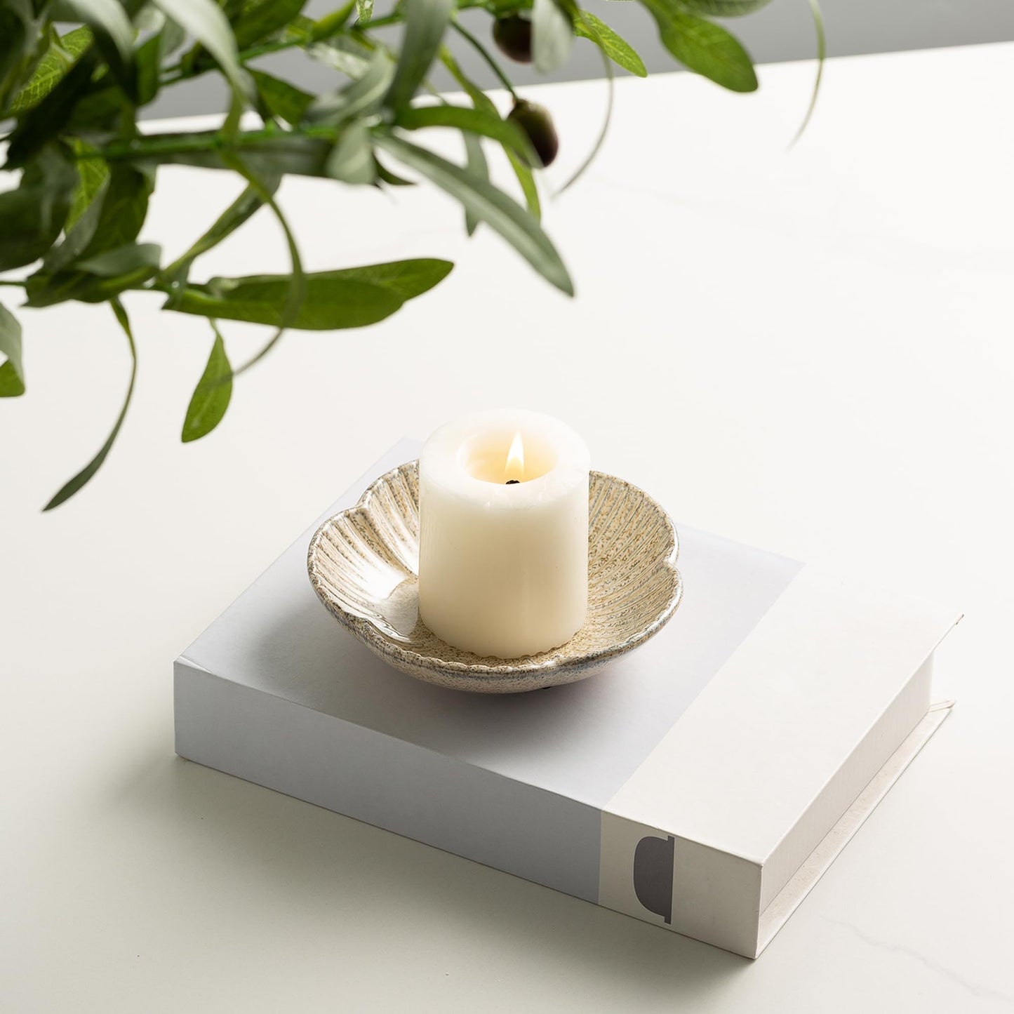 BEUNAIZER Ceramic Pillar Candle Holder Plates, Decorative Candlestick Holder, Tea Light Incense Santo Palo Holders, for Dinning, Party, Wedding, Birthday, Anniversary Decorations, 1pack (Camel)