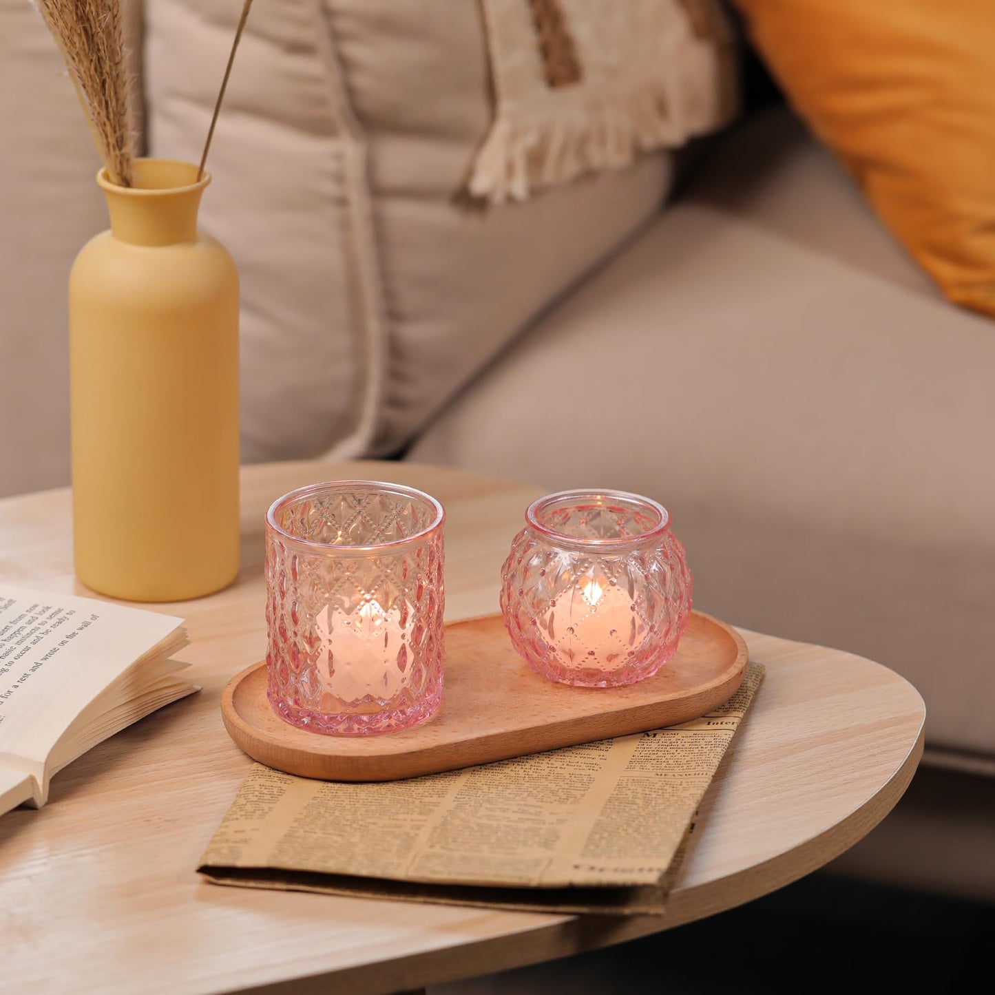 DARJEN Pink Votive Candle Holders- 10Pcs Glass Tealight Candle Holder, Size Upgrade Design for Home Decor, Romantic Candle Holder for Party & Dinner Table Centerpieces, Living Room Decor Gifts