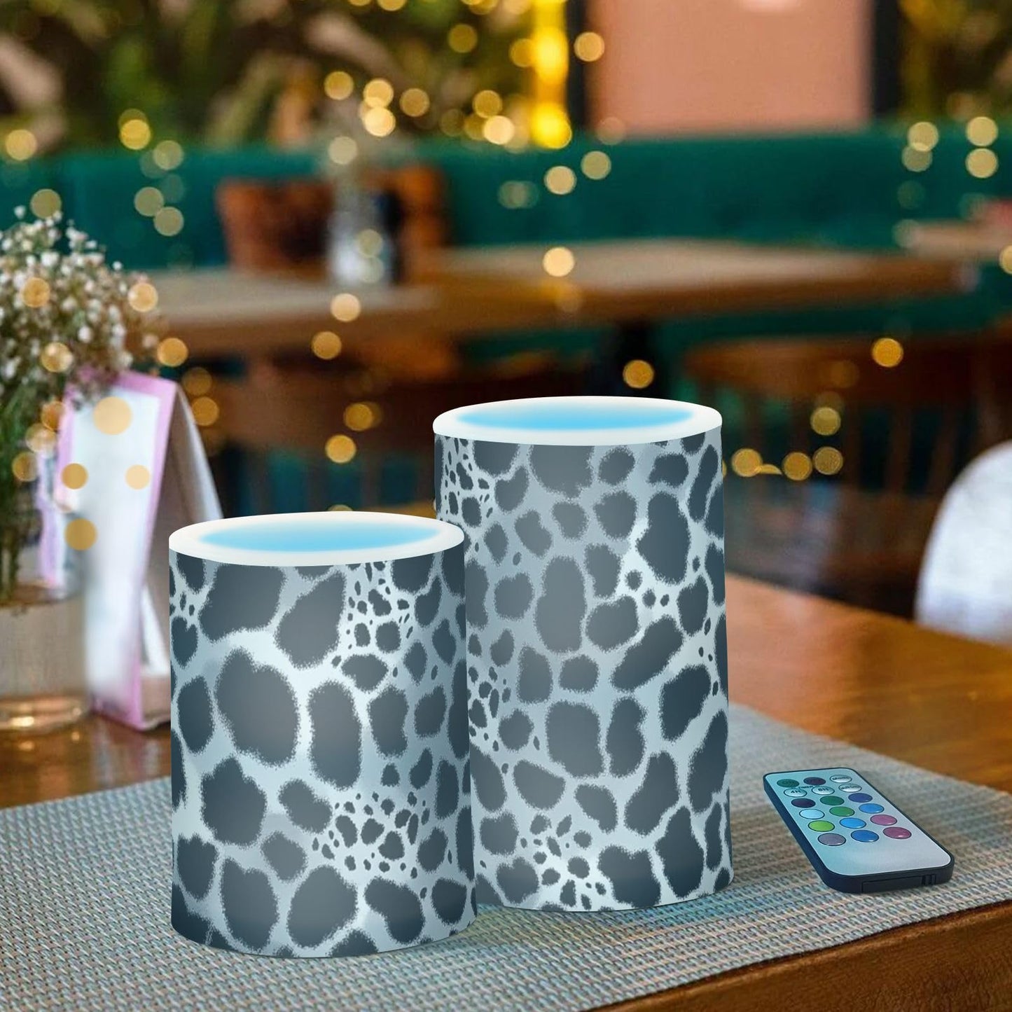 Pigsaly Flameless Candles Battery Operated Leopard Skin Flickering Led Pillar Candles with Remote Control White Black Animal Print Colour Changing Warm Light Candles for Wedding Halloween Christmas
