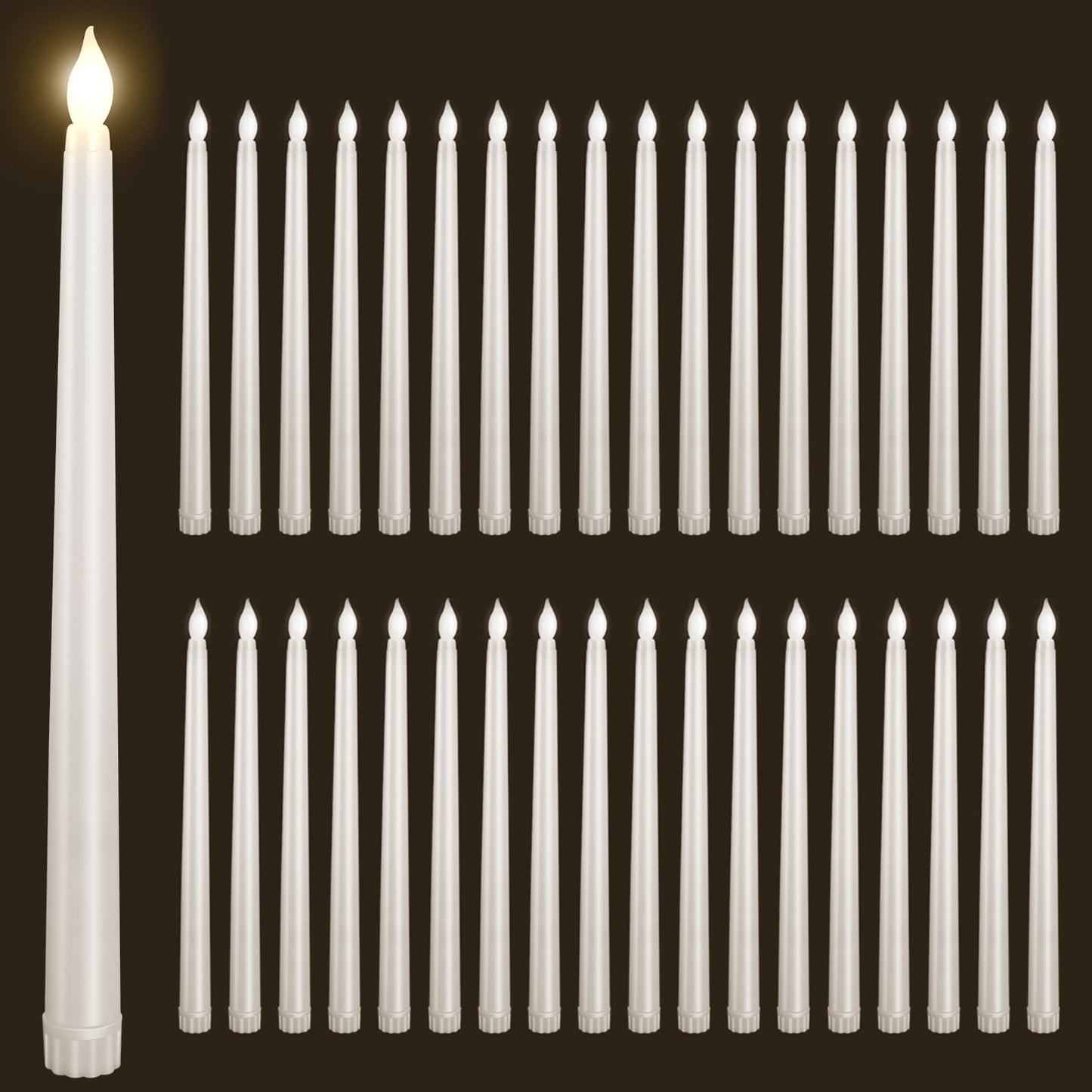 Bazayona 36pcs Flameless Flickering LED Taper Candles Bulk Battery Operated Candles for Christmas Halloween Birthday Wedding Party, (Ivory, 11 inch, 36pcs)