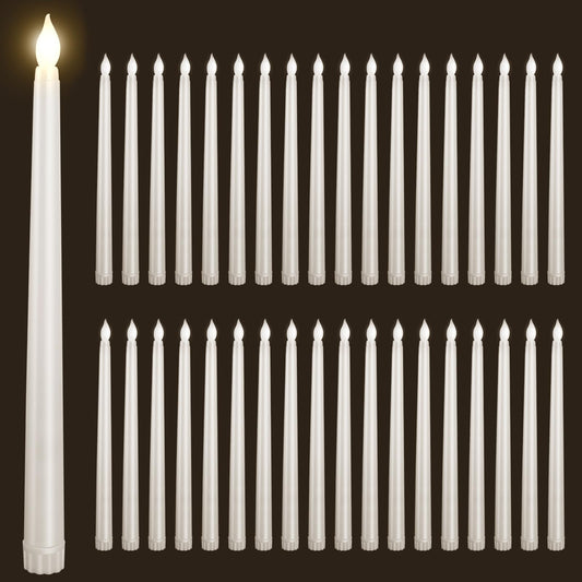 Bazayona 36pcs Flameless Flickering LED Taper Candles Bulk Battery Operated Candles for Christmas Halloween Birthday Wedding Party, (Ivory, 11 inch, 36pcs)