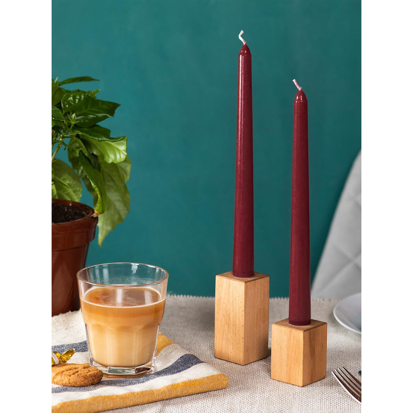 CANDWAX 12 inch Burgundy Taper Candle Pack of 4 - Unscented Smokeless Dripless Candlesticks - Candle Sticks for Party Décor, Christmas Home Decor, Dinner Table Centerpieces - Christmas Taper Candles