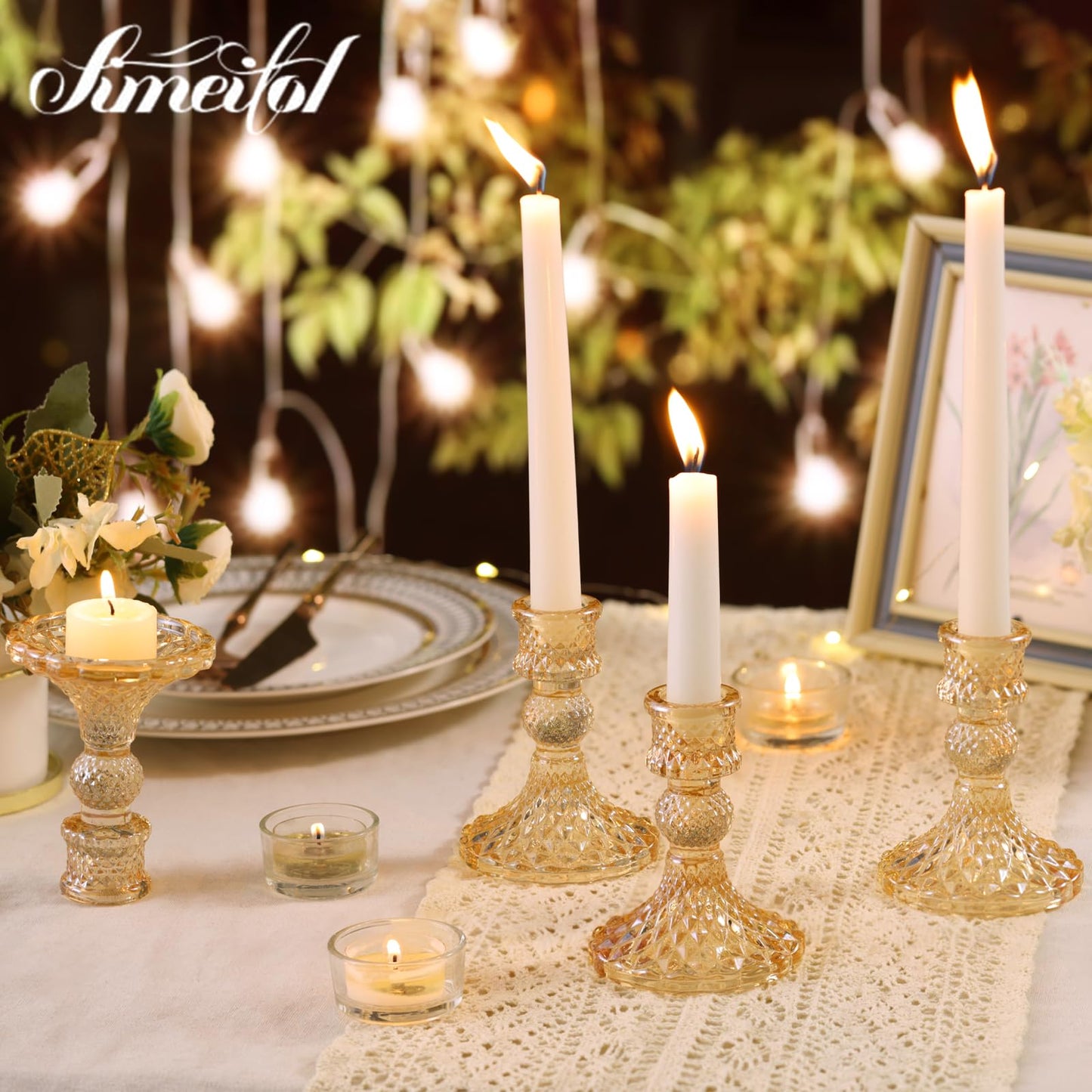 Simeitol Gold Candle Holder Set of 12, Glass Taper Candle Holders, Gold Candlestick Holders, Candle Stick Holder for Table Centerpieces, Wedding, Christmas & Home Decor