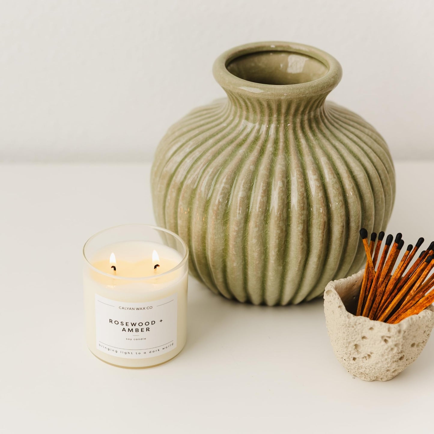 Calyan Wax Co. Rosewood & Amber 2 Wick Scented Candle - 37 Hour Burn - Luxury Clean Soy Wax Candles - Long Lasting Large Glass Jar Candle for Home - 8.8oz