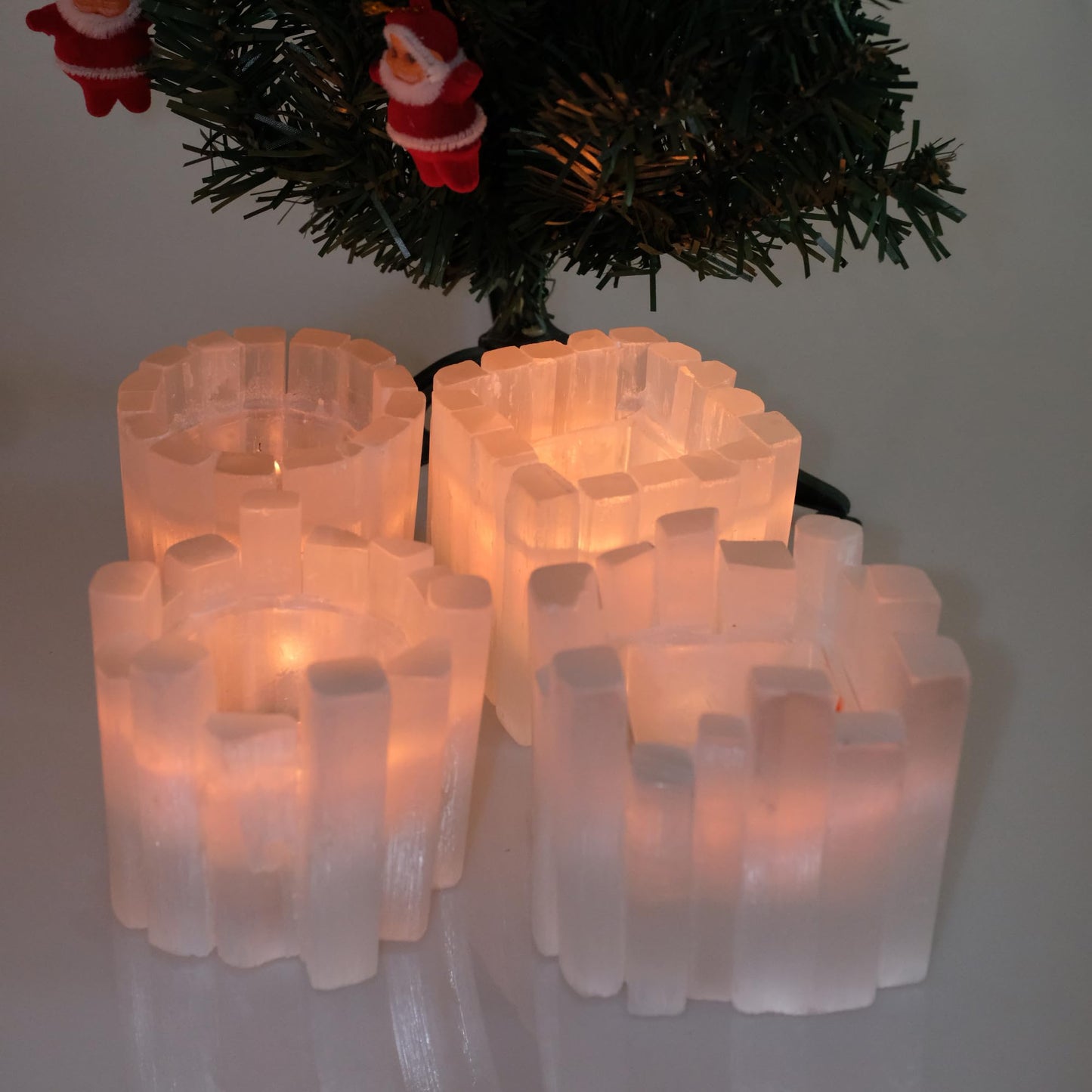 Selenite Candle Holder Natural Tealight Holder for Aromatherapy Meditation Tranquility & Energy Balance Square Healing Crystal Lamp Crystal for Healing Stone Handmade & Reusable