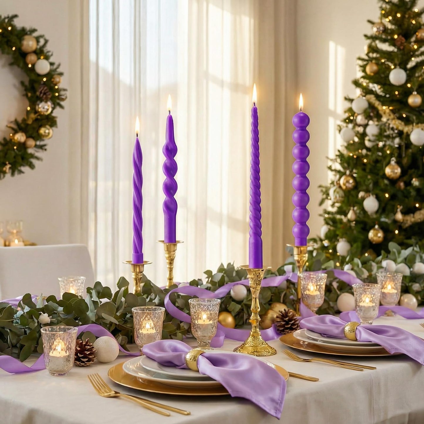 Conelist 10 Inch Purple Twisted Taper Candles Set of 6, Tall Smokeless Twisted Candlesticks for Wedding Holiday Birthday Home Party Decorations
