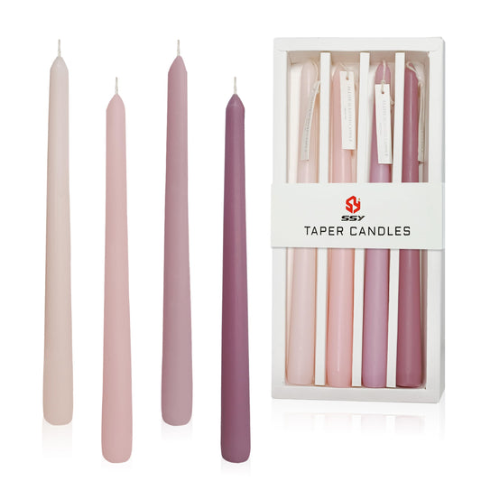 Up to 8 Hour Romantic Rose Scent Candles - Gradient Color Taper Candles - Pink Long Candlesticks for Wedding Festive Dinner Decor, Up to 8 Hour, 4 Pack