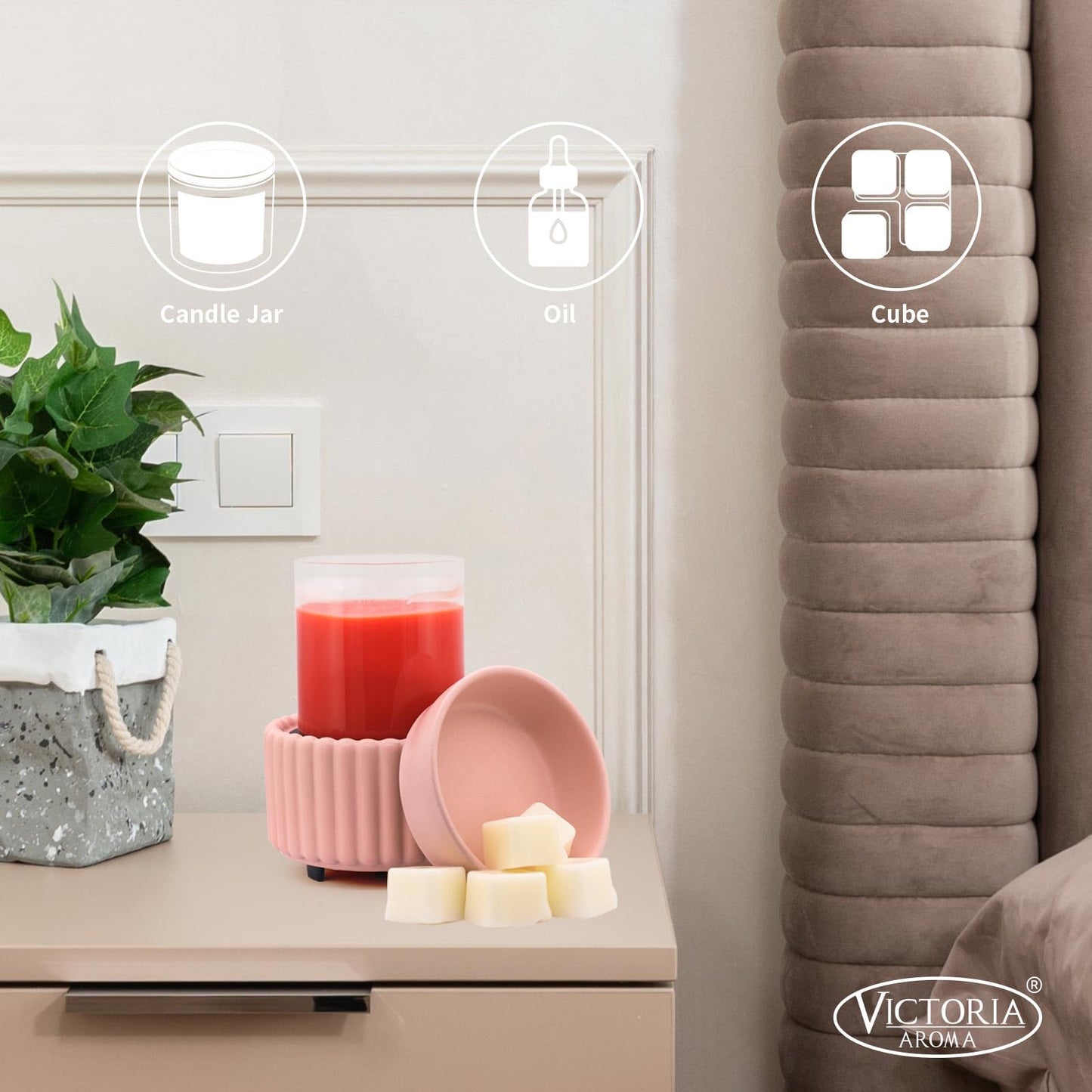 VICTORIA AROMA Ceramic Wax Melter 3-in-1 Candle Warmer for Scented Wax - Electric Fragrance Burner for Home, Office, Bedroom - Gift & Décor（Pink）