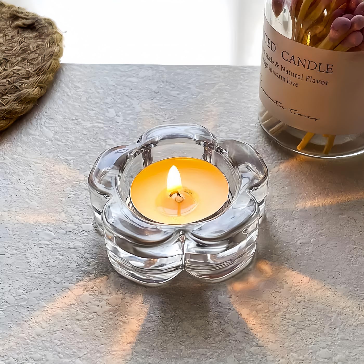 4-Pack Thick Glass Tea Light Candle Holders - Iridescent Rainbow Floral Embossed Design, Transparent Wedding/Party Decor & Home Decoration Candle Cups,Glass Tea lamp Candle Holder