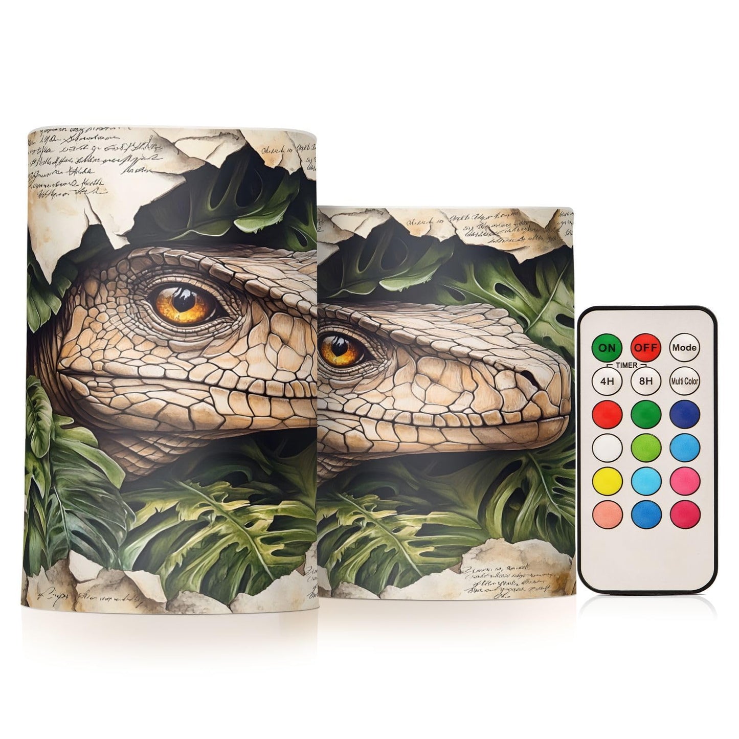 ALAZA Flameless Candles with Remote Timer,Dinosaur Palm Leaves Battery Operated Candles Set of 2 LED Tea Lights Flickering Pillar Votive Candles for Indoor Outdoor Decor