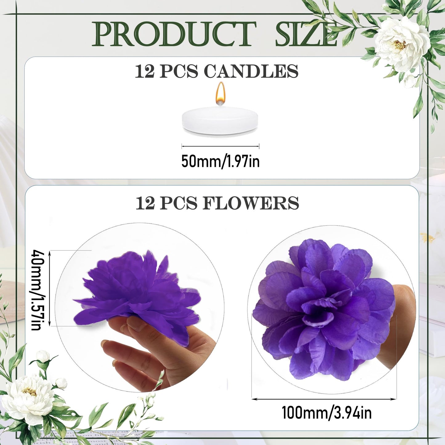 ZJGXH 24 Pcs Floating Candles for Centerpieces and Floating Flowers Vase Fillers for Centerpieces Artificial Purple Flowers for Wedding Table Party Home Decoration