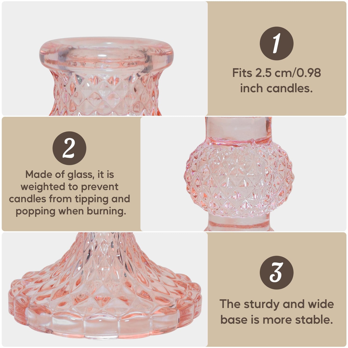 Glass Candlestick Holder Taper and Candle Holder Desktop Decoration for Wedding Dinning Party-3 pcs