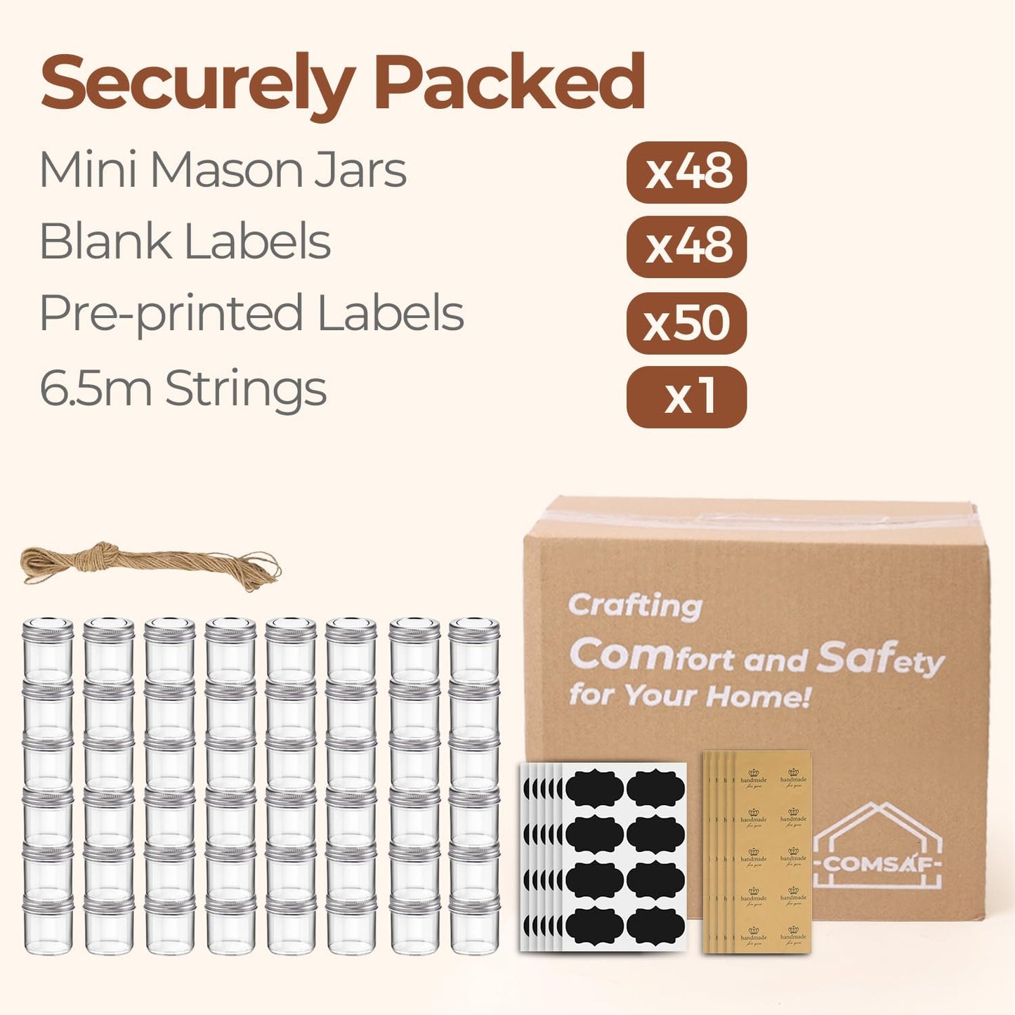 ComSaf Small Mason Jars 2 oz, 48 Pcs Mini Mason Containers, Small Canning Jars, Mini Glass Jar with Lids for Ginger Shots, Honey, Jams, Sauces, Spices, DIY Candle Decor, Dressing, Wedding Favors