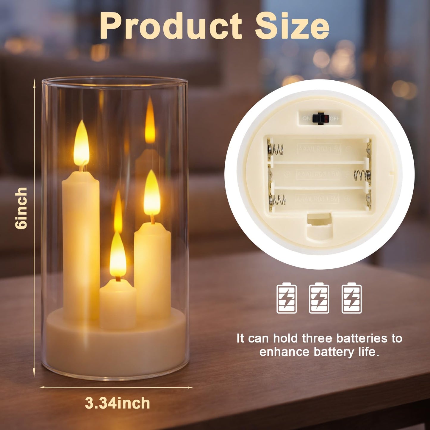 Eynshoo Flameless 3-in-1 Cone Candle with Remote & Timer, Battery-Operated LED Candle with 3D Flickering Wick, Acrylic,for Home Decor, Holiday Parties & Wedding Centerpieces(2pcs)