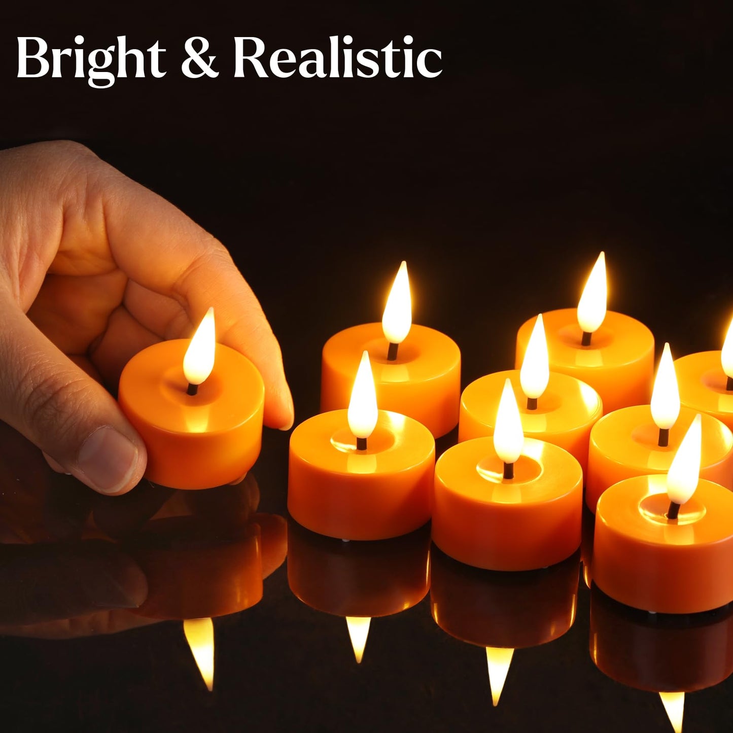Eywamage Orange LED Tealights with Remote Batteries, Flickering Flameless Tea Votive Candles Decor Set of 12