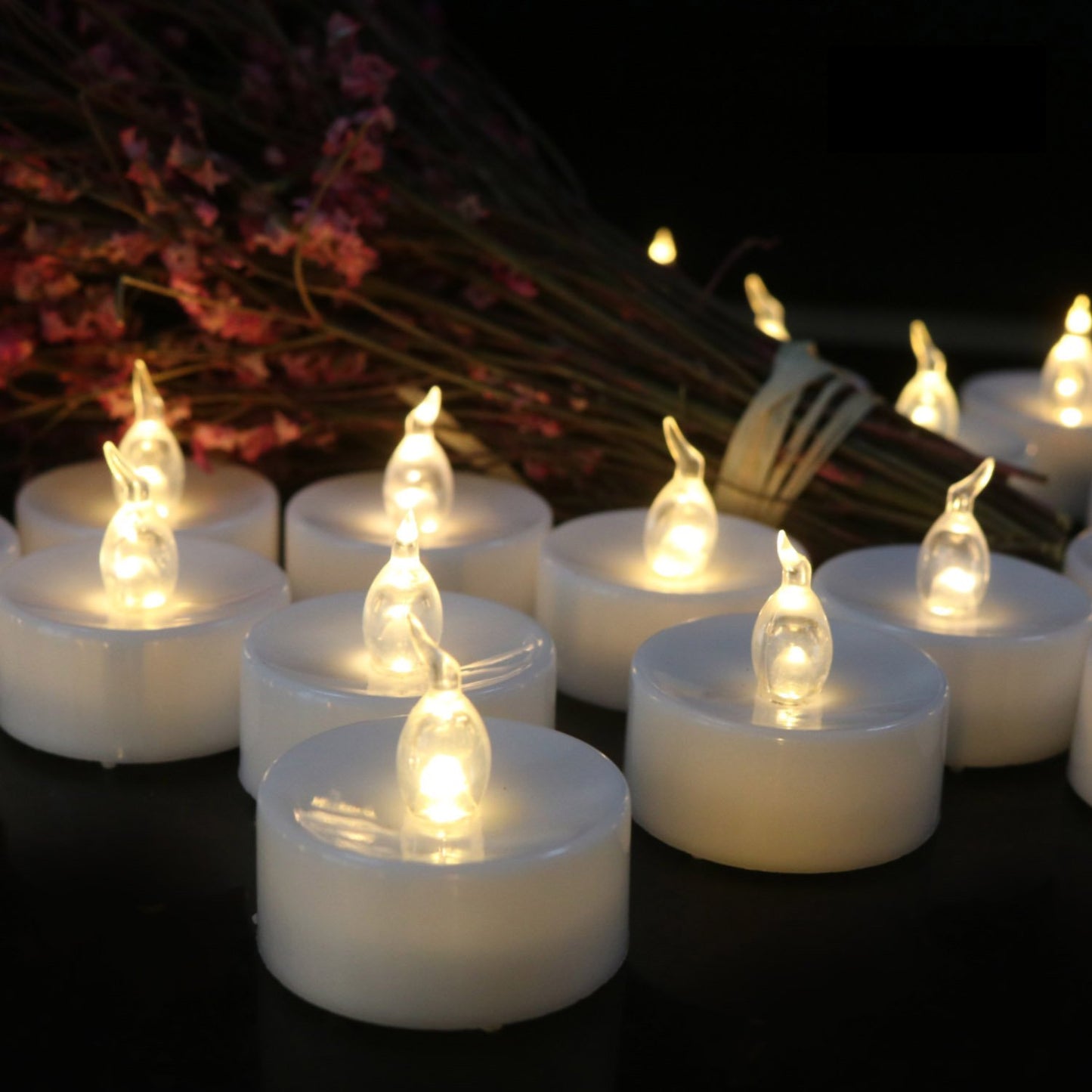 24 Tea Lights Led Flickering with Timer Function (6 hrs on, 18 hrs off), Christmas Mini Flameless Candles Tealights Battery Operated Flickering Warm White for Wedding Party Thanksgiving Decoration