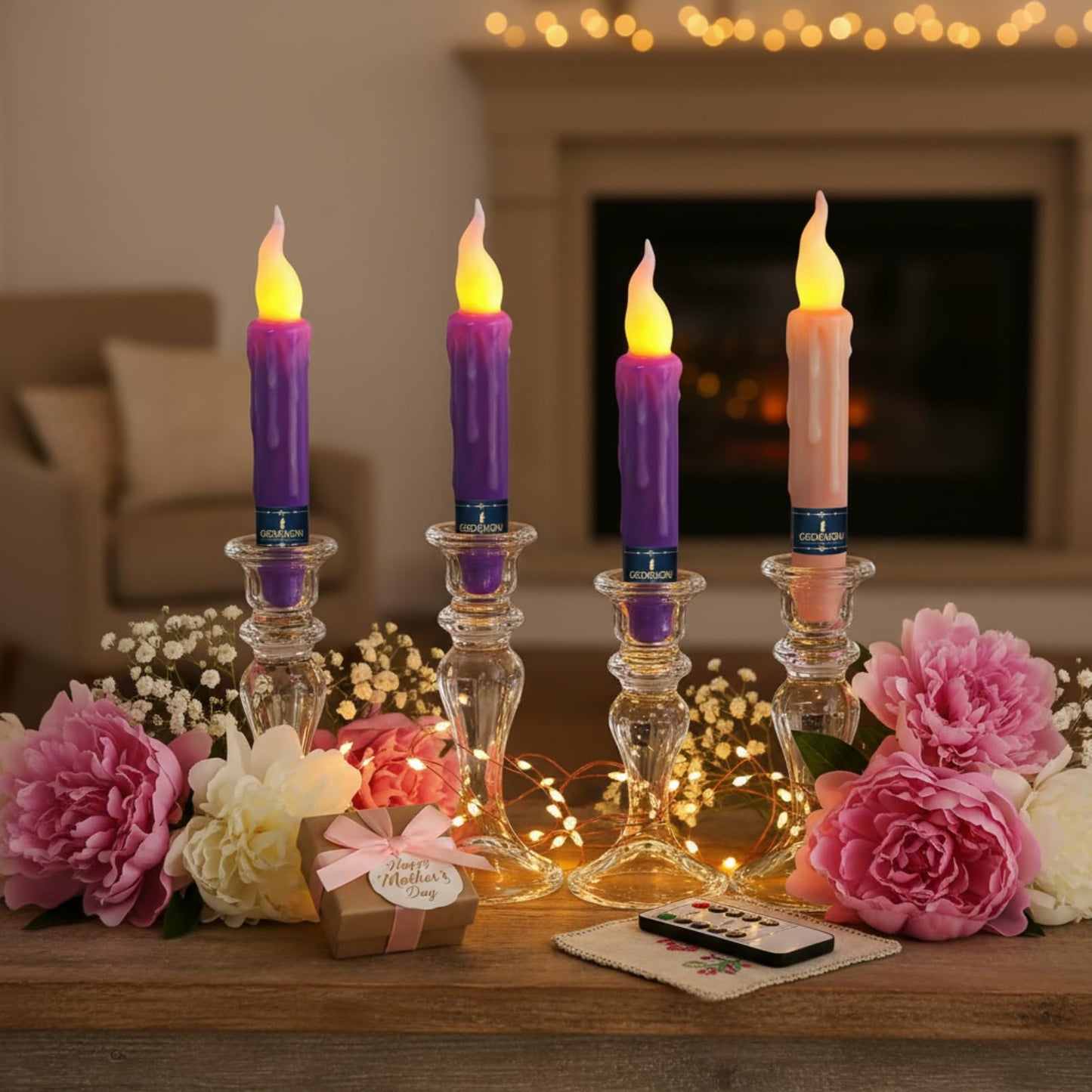 Gedengni Flameless LED Taper Candles with Remote - 6" Battery Operated Taper Candlesticks, Flickering Dripless Window Candles for Mother’Day Wedding Centerpiece Home Decor & Party,4 Pack