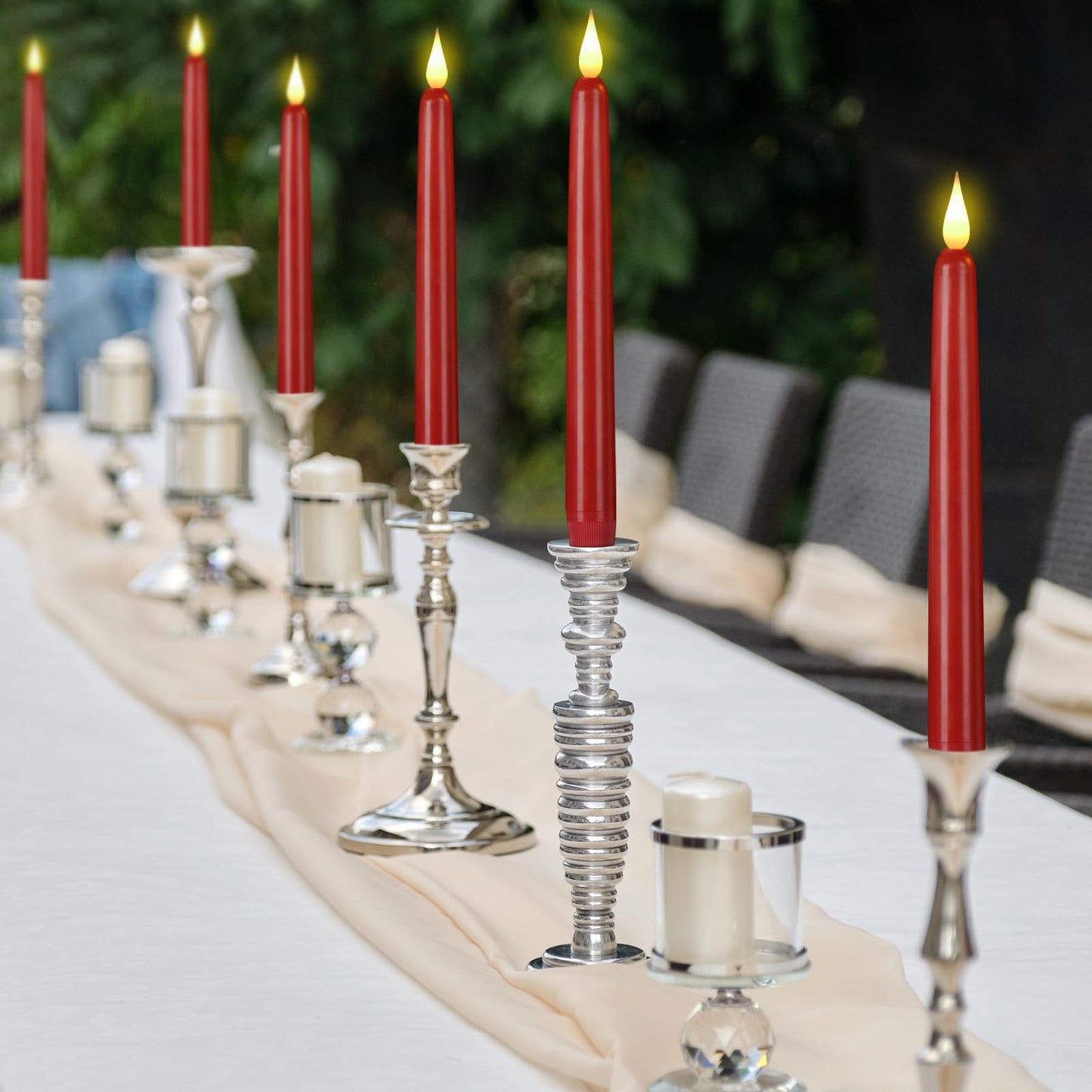Flameless Taper Candles with Remote Control,3/6/9/12/15pack Plastic LED Candle, Flickering Battery Operated, 9.2'’Classic Tall Candle for Wedding, Party,Christmas,Home Decor (12PACK, Red)