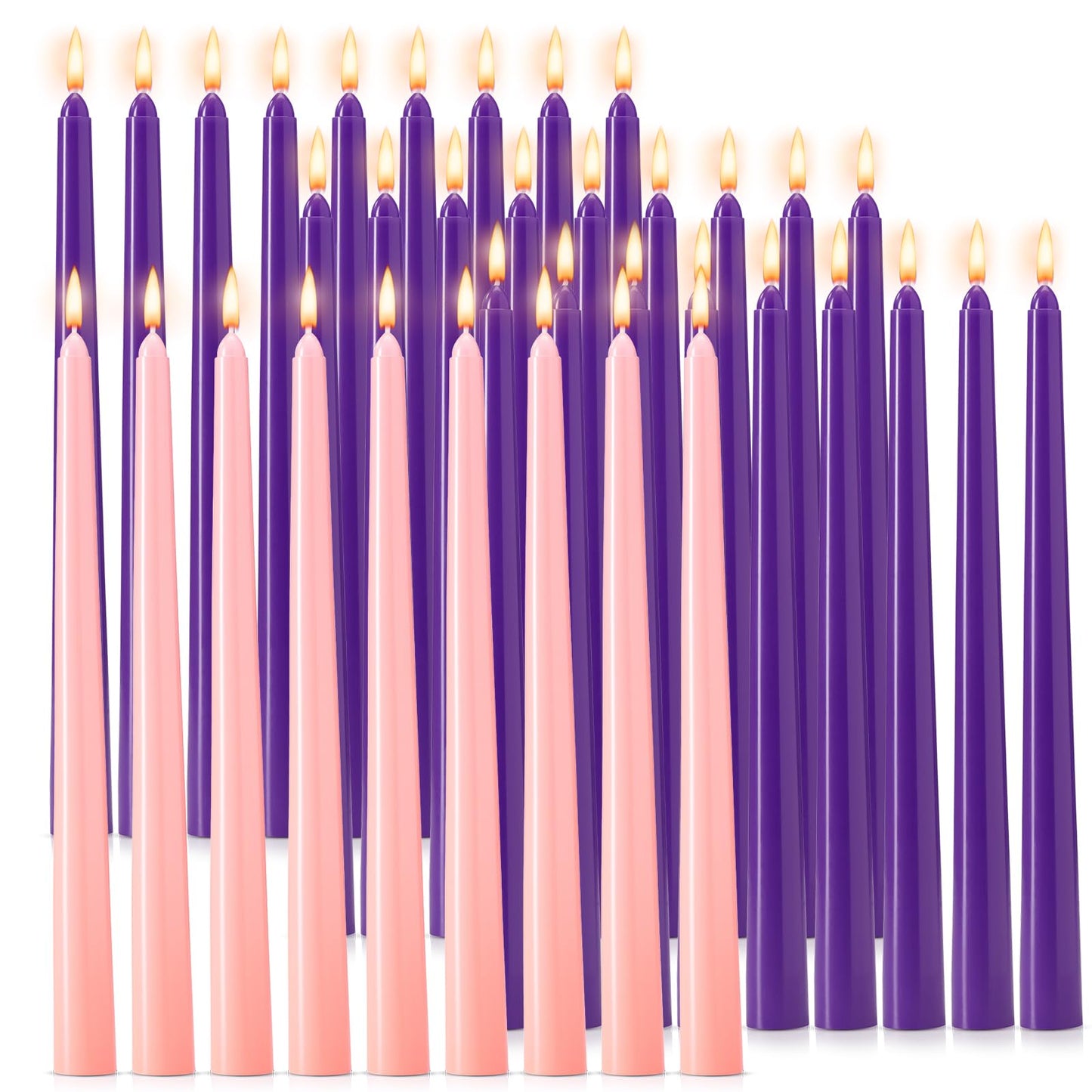 Hausware 36 Pack Taper Candles,27 Purple and 9 Pink,8 Hour Burn Time,Unscented Dripless and Smokeless,10 inch Elegant Premium Quality Dinner Candle for Home Décor,Wedding,Party Candlesticks