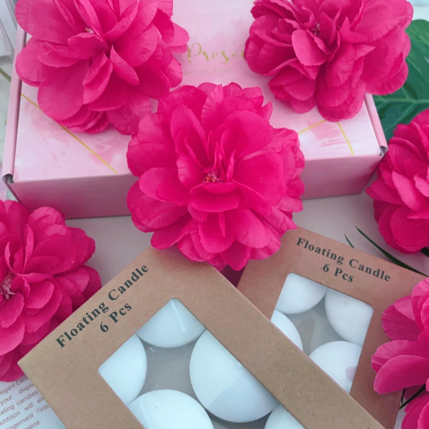 ZJGXH 24 Pcs Floating Candles for Centerpieces and Floating Flowers Vase Fillers for Centerpieces Rose Red Artificial Flowers for Wedding Table Party Home Decoration