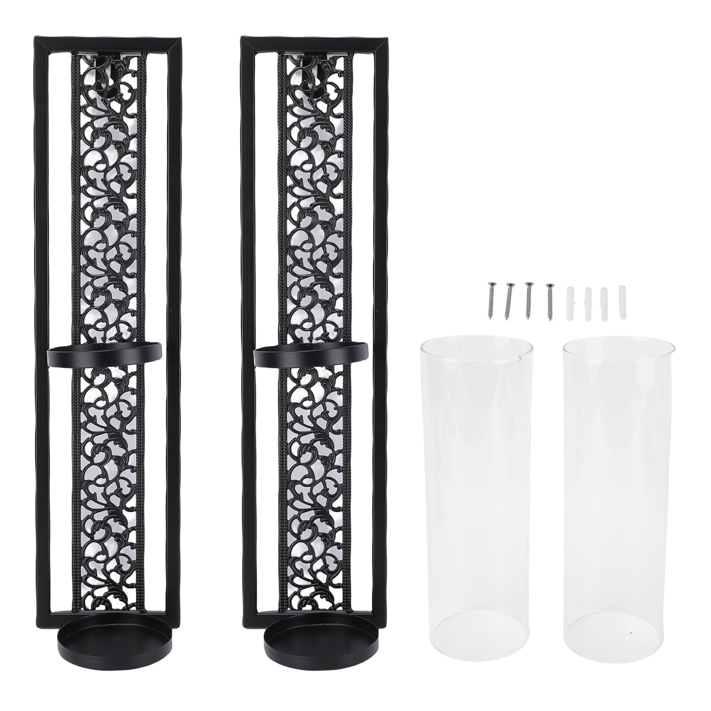 YUEHISY 2pcs Wall Candle Sconces, Wall Mounted Holders with Transparent Glass, Easy Installation, for Living Room Bedroom Bathroom Decor (Black)