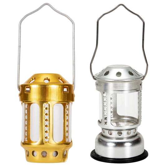 Portable Candle Lantern Set – Aluminium Alloy Hanging Lamp, Long Burning for Real Candles, Vintage Style for Camping, Night Fishing, Parties, Weddings & Emergency (1 Gold + 1 Silver)