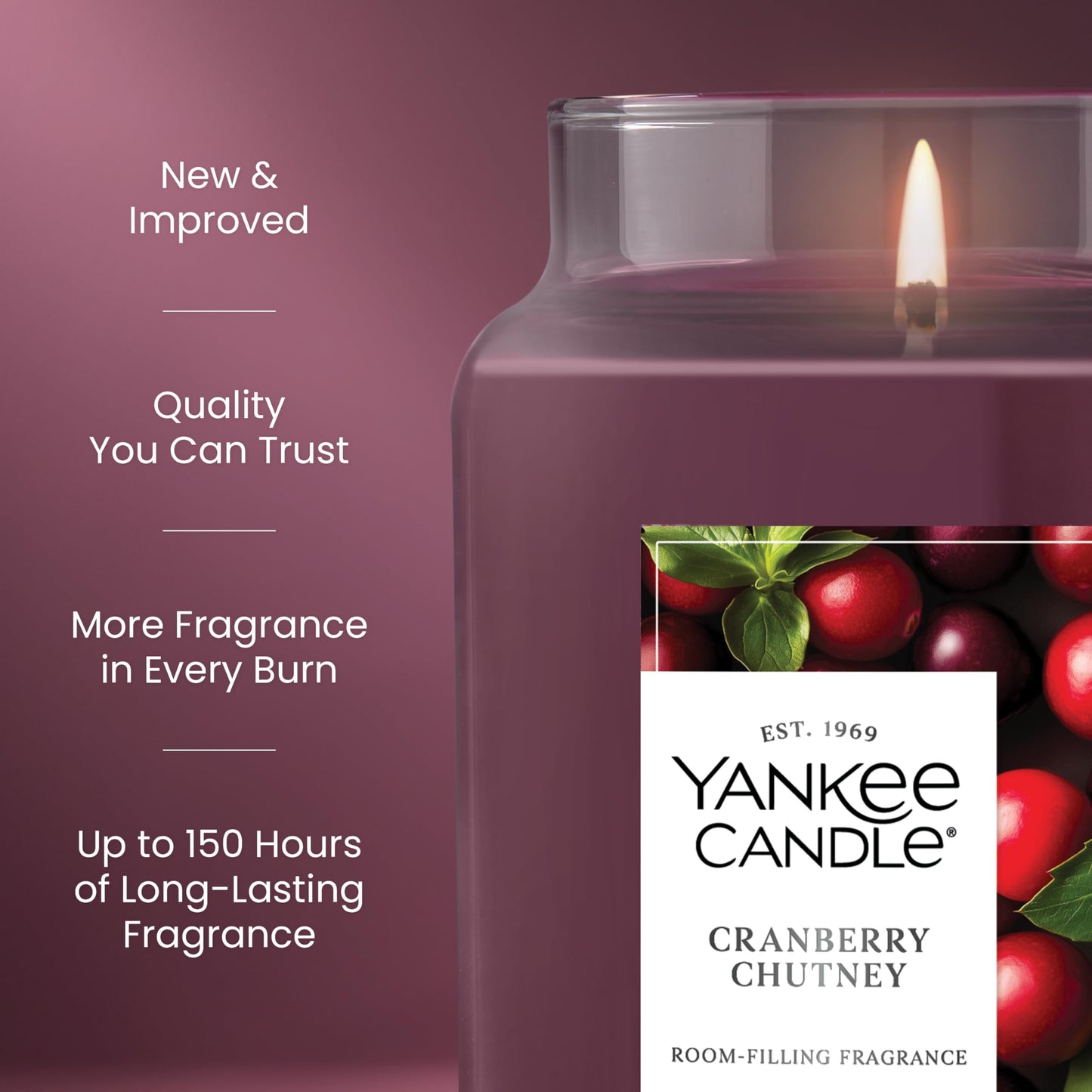 Yankee Candle Cranberry Chutney, Scented Candle, 22oz Large Jar with up to 150 Hour Burn Time, Giftable