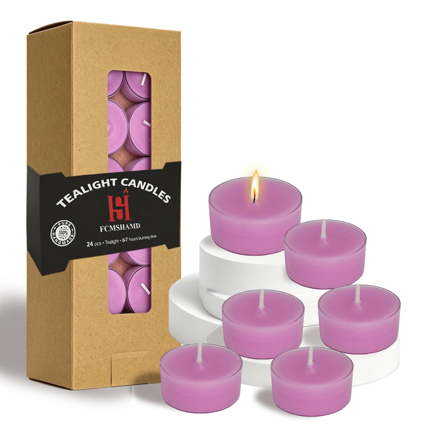 Purple Candles Tea Lights Smokeless Cedar Violet Scent Tealight Candles Handmade Tealights Set of 24 Long Burning for Wedding Meditation Dinner Home Decor