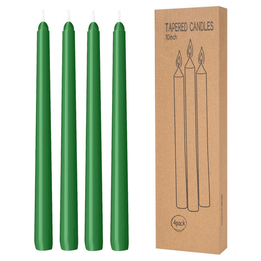 4 Pack Taper Candles - Taper Candles 10 Inch Dripless, Smokeless & Unscented - 8 Hours Long Burning - Hand Poured Tall Candlesticks - Ideal for Weddings, Dinner Parties (Green, 4 Pack Taper Candle)