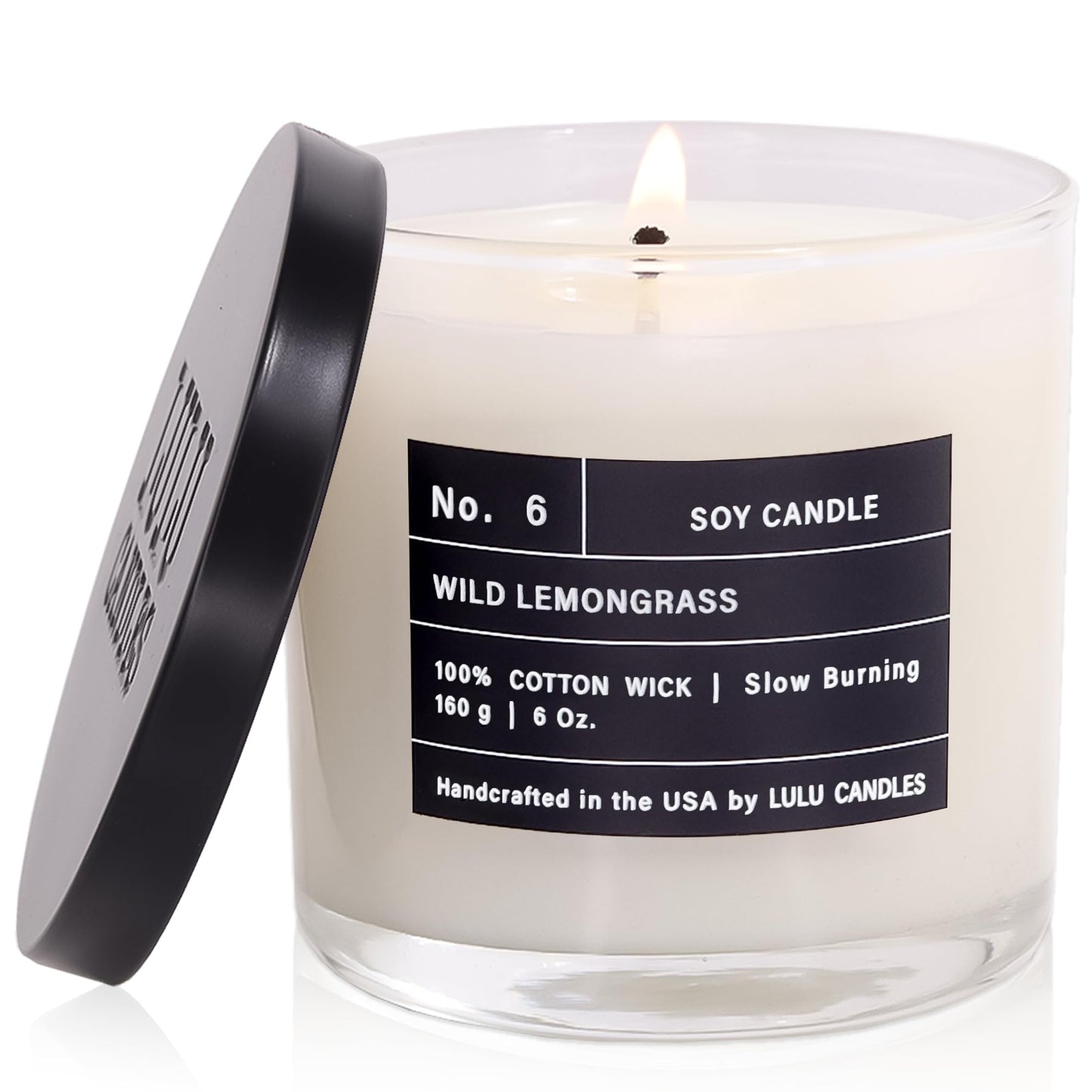 Lulu Candles | Wild Lemongrass | Luxury Scented Soy Jar Candle | Hand Poured in The USA | Highly Scented & Long Lasting (6 Oz.)