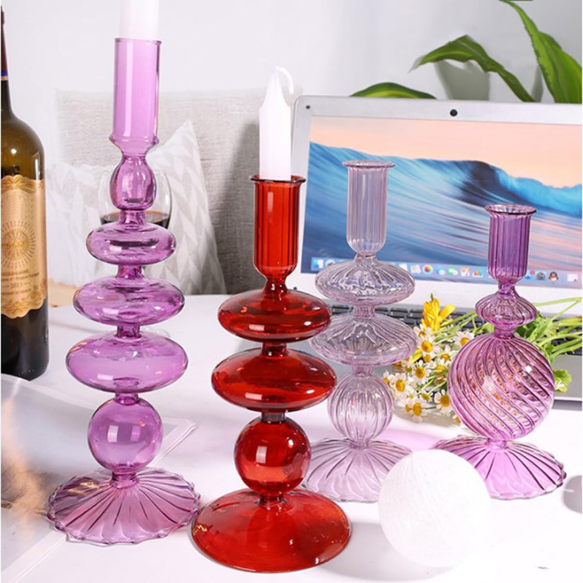 Ayuduots Glass Candlestick Holders, Elegant Glass Taper Candle Holder Centerpieces for Home Ornaments Wedding Party Decorations