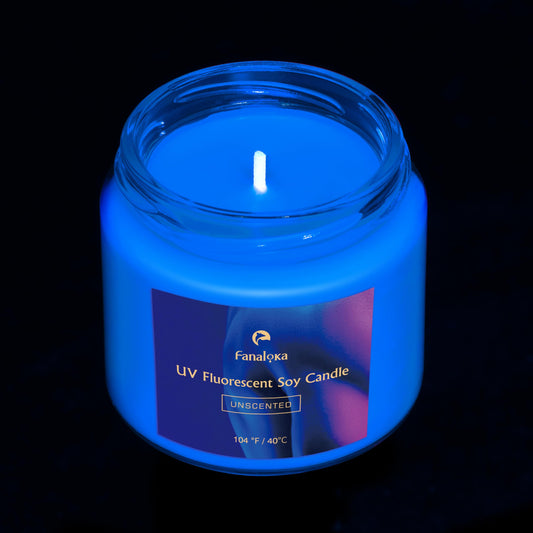 UV Fluorescent Soy Wax Low Temperature Candles, Low Heat Body Safe Candle for Night Party, Unscented, 104 °F, 5 oz (Blue)