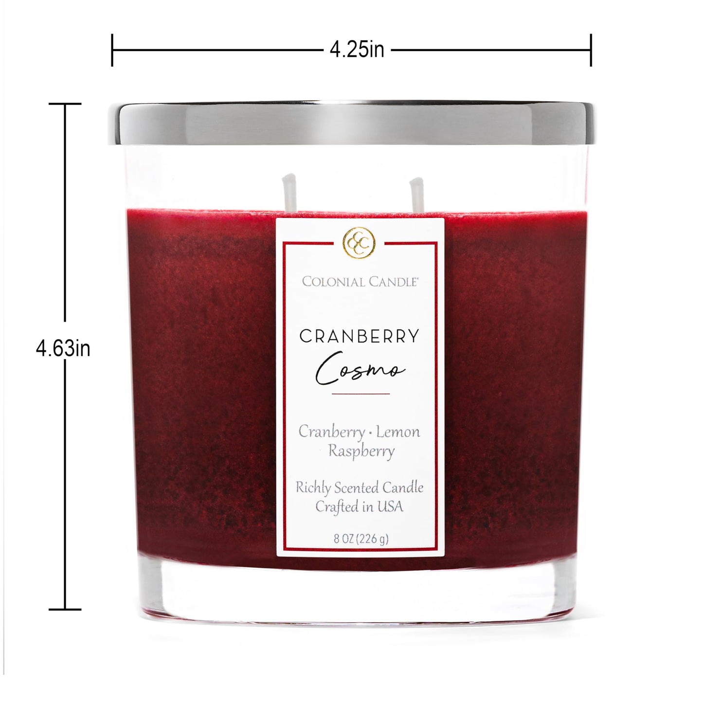 Colonial Candle Cranberry Cosmo Scented Candle Jar, Highly Fragranced Candles for Home Scented, Mottled Wax Candle, 2 Wick, 8 oz - Made in the USA