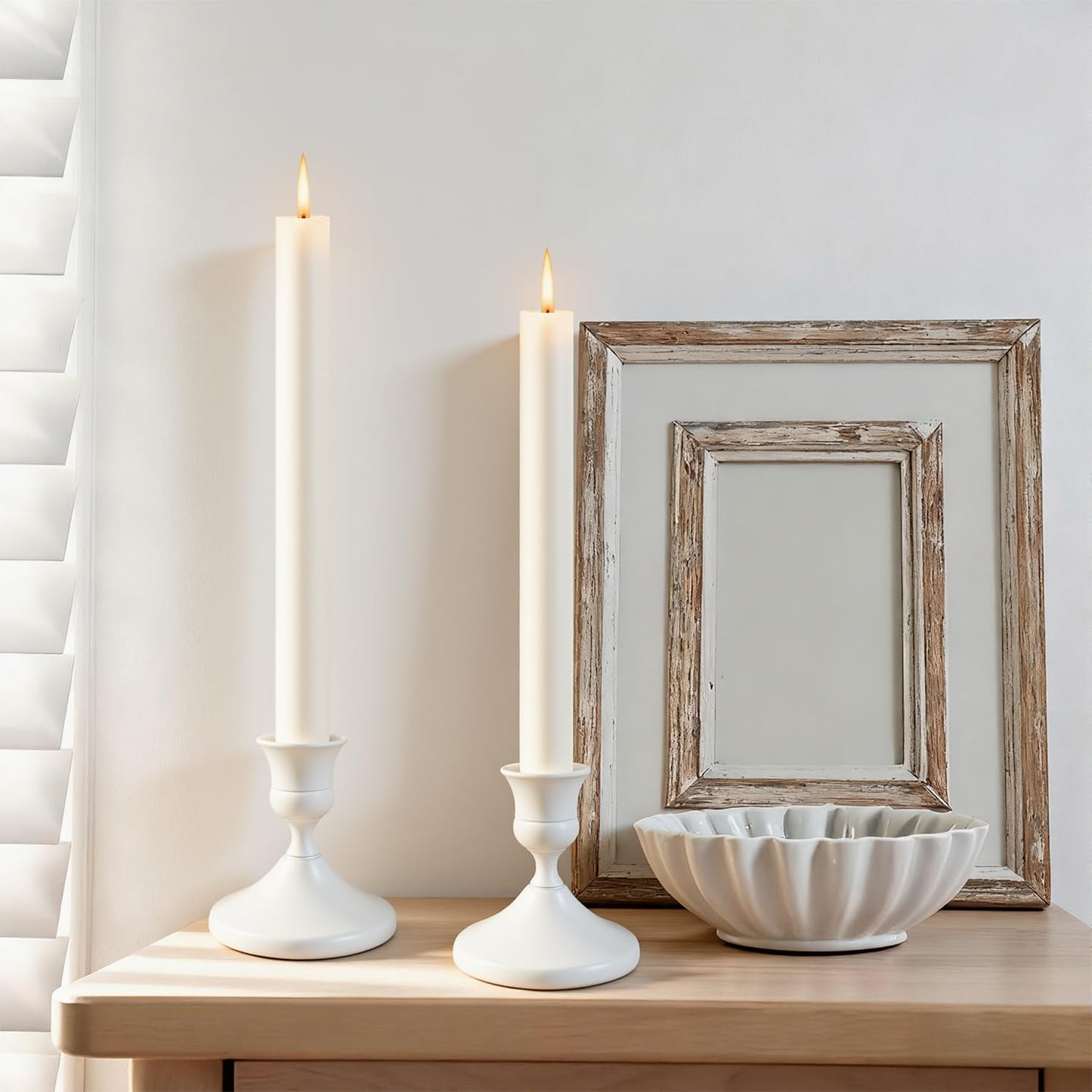 Candle Holders White Set of 6, Vintage Metal Candlestick Holders for Dinner Room Table Centerpiece, Low Metal Candles Sticks for Wedding Centerpieces Christmas Birthday Party