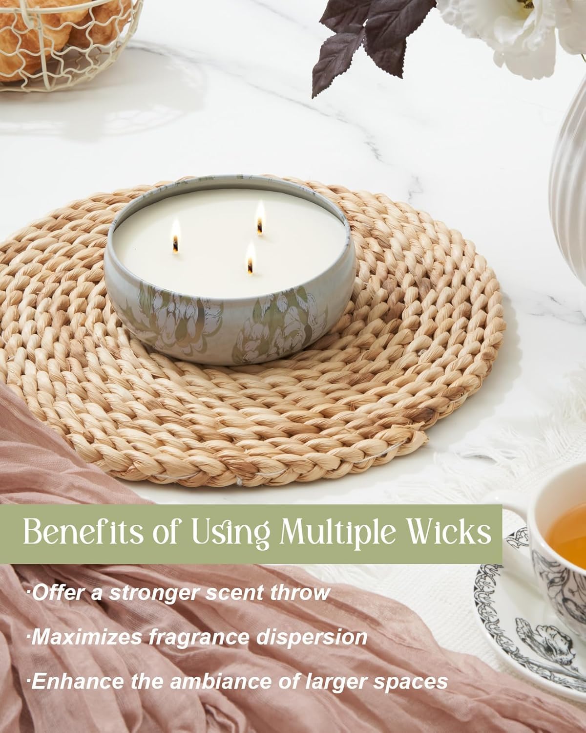 M&SENSE Citronella Candles Outdoor 12 oz, Large 3 Wick Soy Candle, Summer Candle for Home Scented,Over 40 Hour Burning Time, Relaxing Aromatherapy Candle Gift for Women and Men