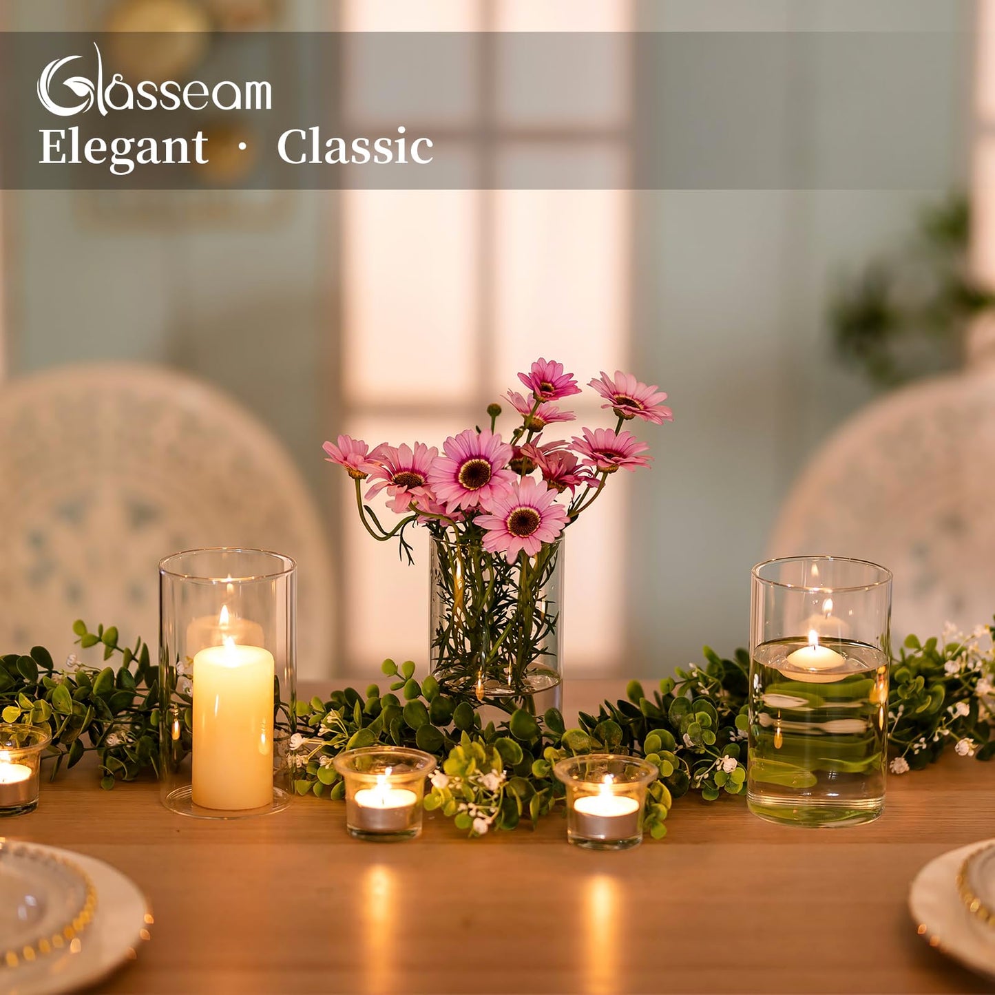 Glasseam Glass Hurricane Candle Holder Set of 12, Cylinder Pillar Candle Holders for Table, Modern Floating Candle Decorations, Clear Glass Cylinder Vase for Centerpieces Wedding Dining Table, 6inch