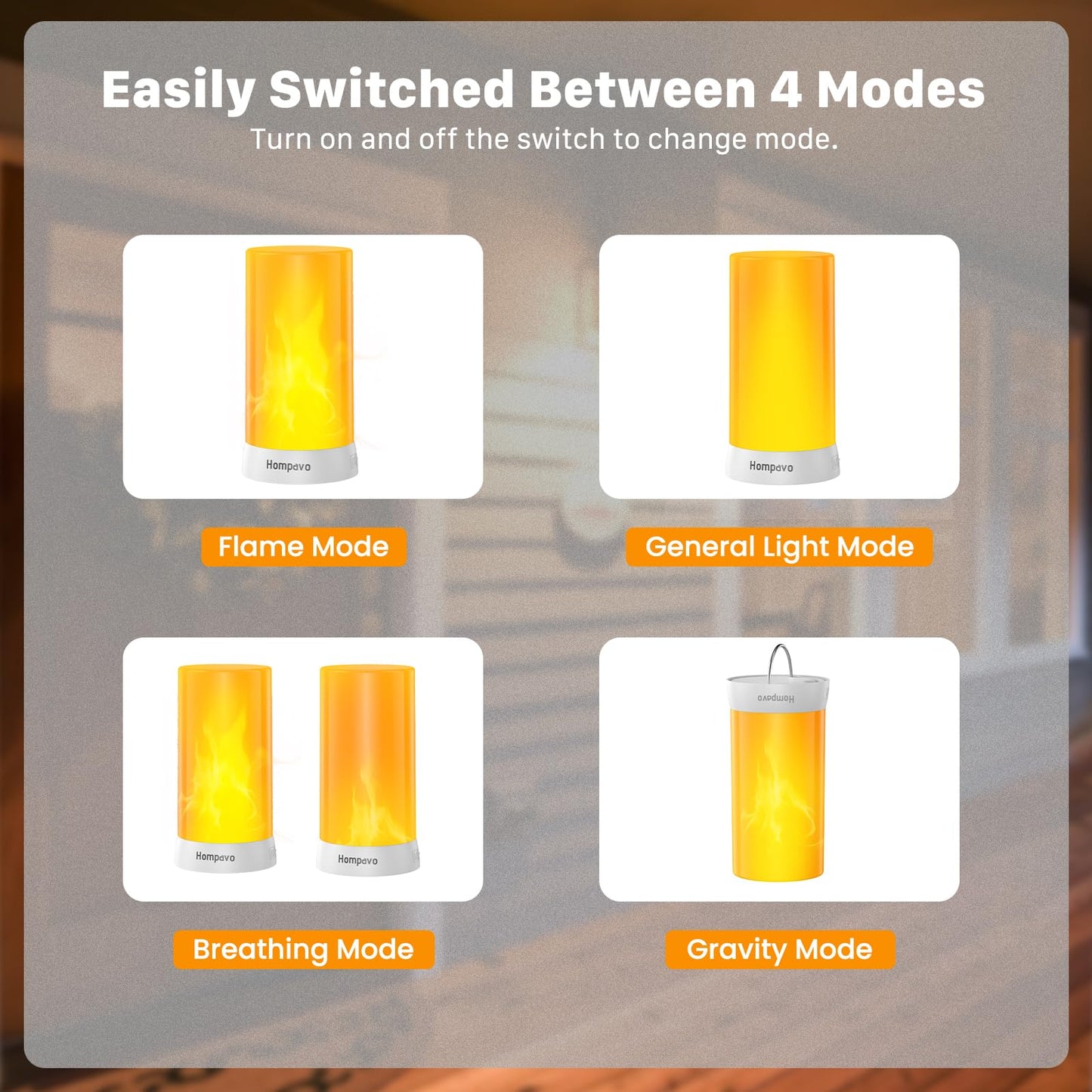 Hompavo 【Upgraded】 LED Flame Lights, 4-Mode Rechargeable Battery Operated Flameless Candles, Waterproof Pillar Flickering Lanterns for Living Room Bathroom Patio Wedding Party Christmas Home Decor