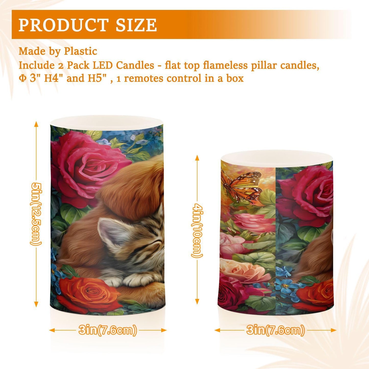 ALAZA Sleepy Dog Cat Roses Flickering Flameless Candles Battery Operated with Remote Timer,Tea Light Candles LED Pillar Votive Candles Set of 2 for Outdoor Indoor Decorations