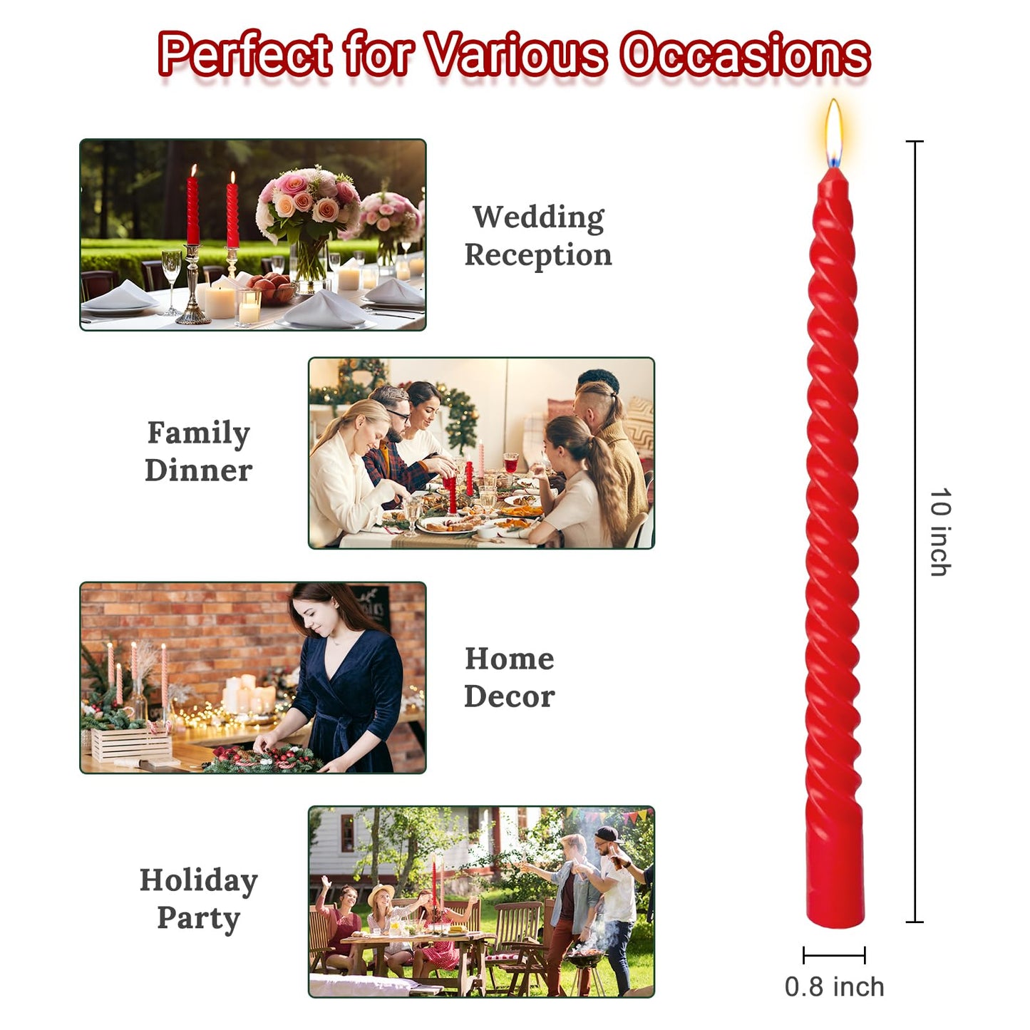 4 Pack Red-Gradient and 4 Pack Orange-Gradient Spiral Taper Candles, 10 Inch Candlesticks for Dinner Party Wedding Holiday