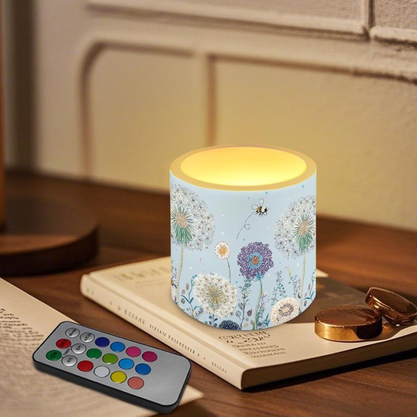 Cozeyat Dandelion Practical LED Flameless Candles Set of 4 Battery Powered with Remote Timer Dancing Flame Waterproof for Indoor Outdoor All Purpose Decor