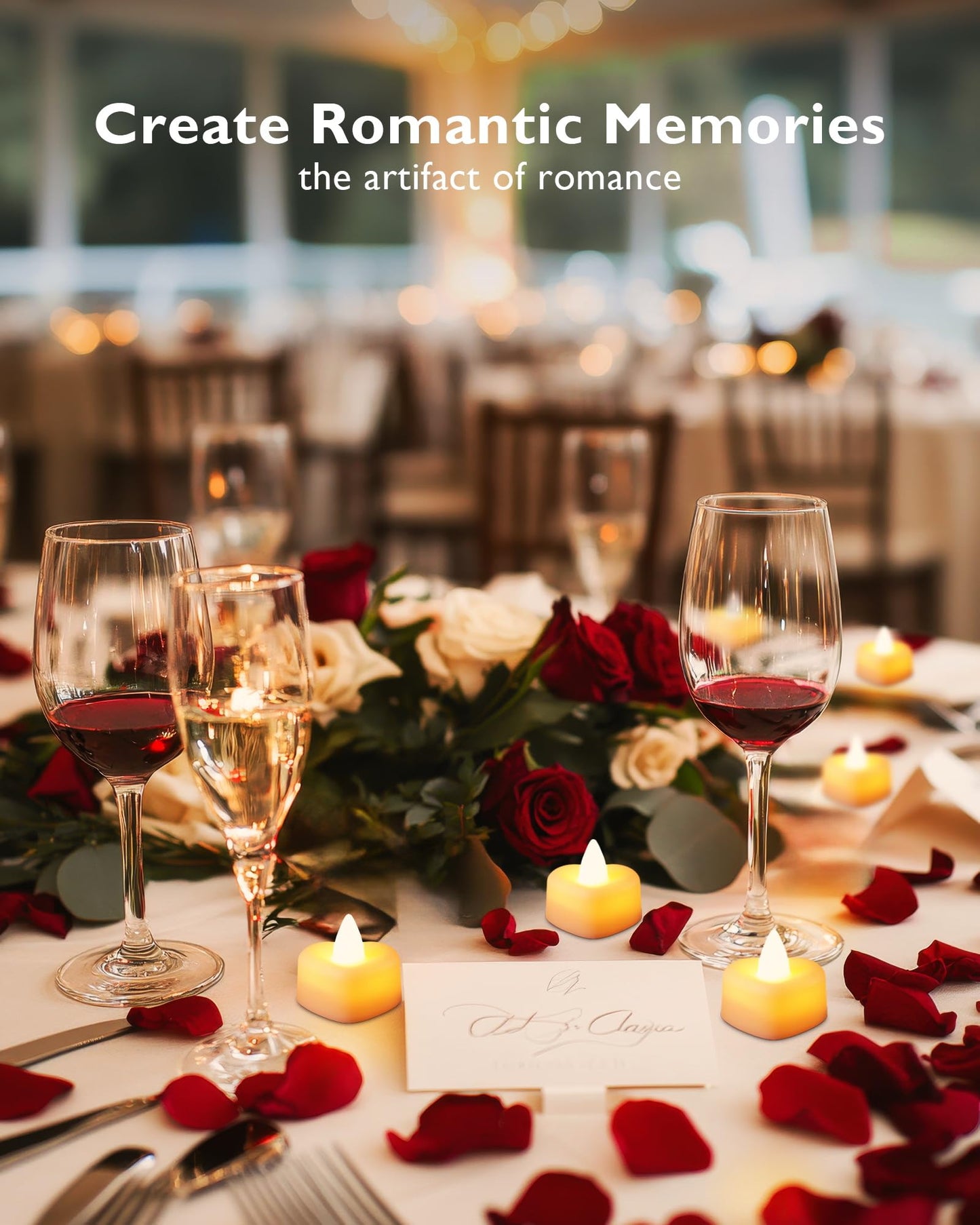 Homemory Rose Petals and Candles Set for Romantic Decorations Special Night, 2000 Pcs Red Rose Petals with 24 Pcs LED Heart Candles Lights for Proposal, Anniversary, Birthday, Wedding Decor