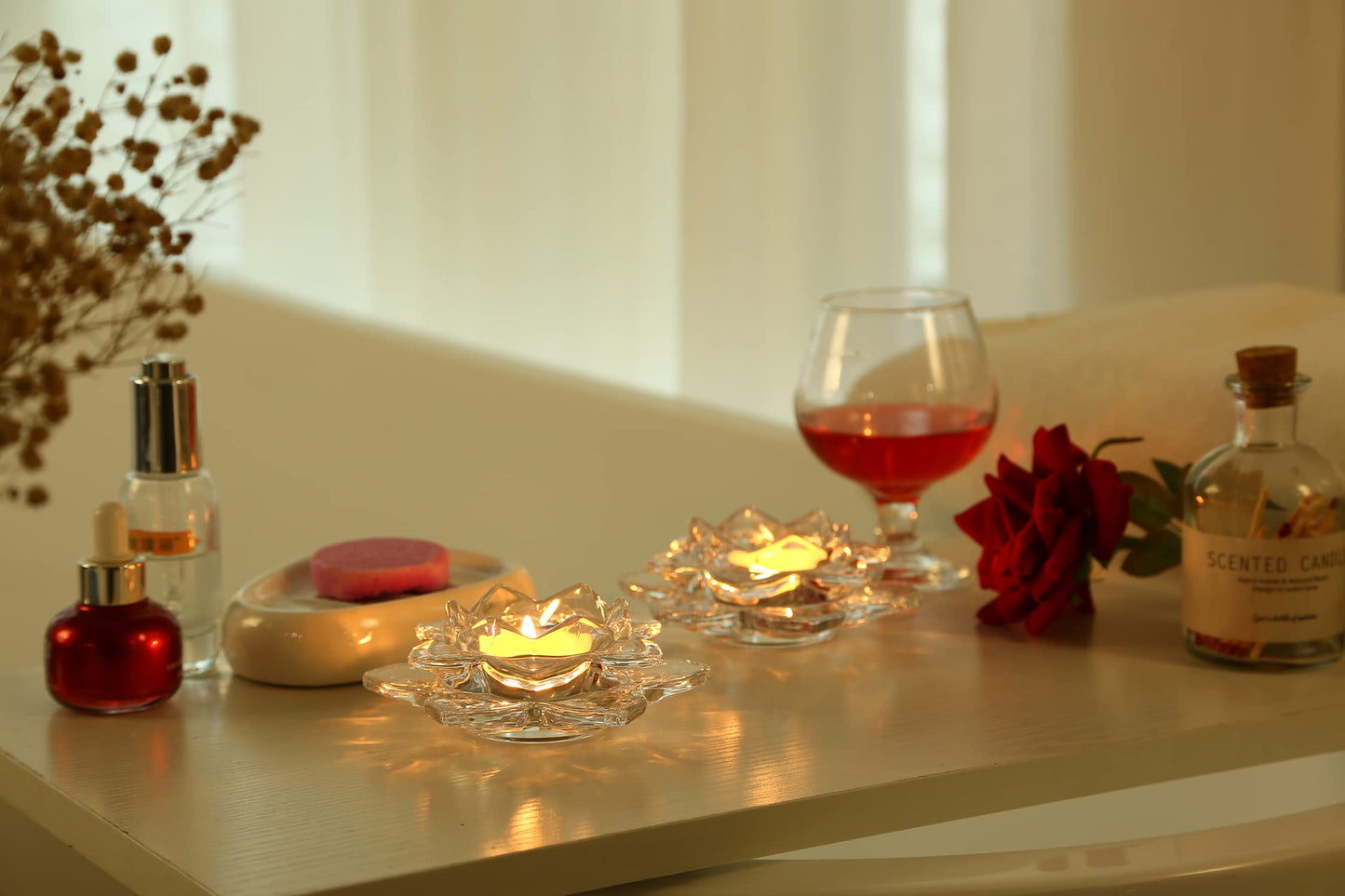 GOLDEAL 4Pcs Lotus Candle Holders, Tealight/Tea Light/Votive Candle Holders Bulk, Clear Glass Candle Holder for Table Centerpiece, Wedding, Party, Home Decor(4 PCS,Clear)