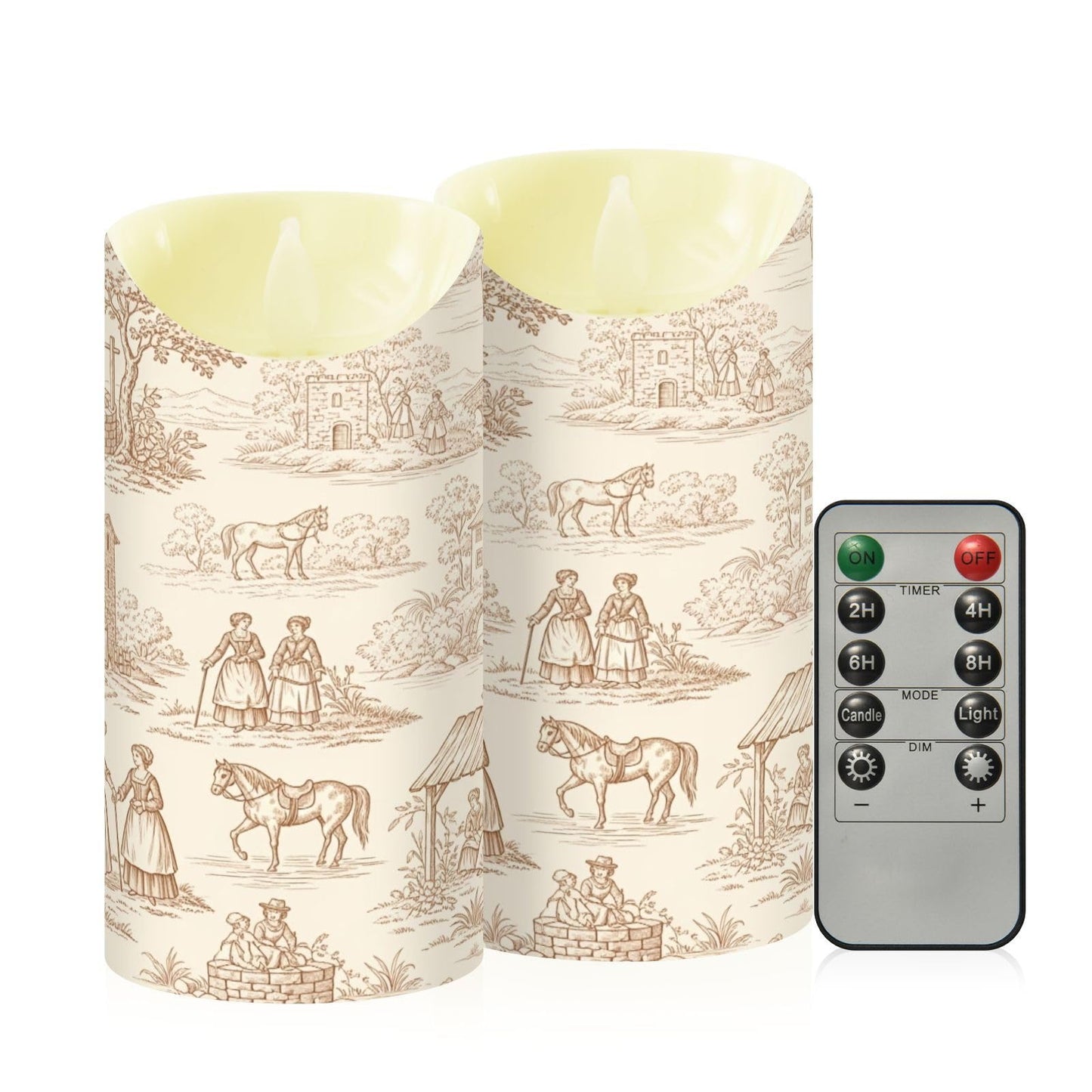 Gravopti Toile Pattern 2 Pack Flameless LED Pillar Candles with Remote & Timer, Battery Operated, Flickering Wax Candle for Wedding, Romantic Home & Party Decor